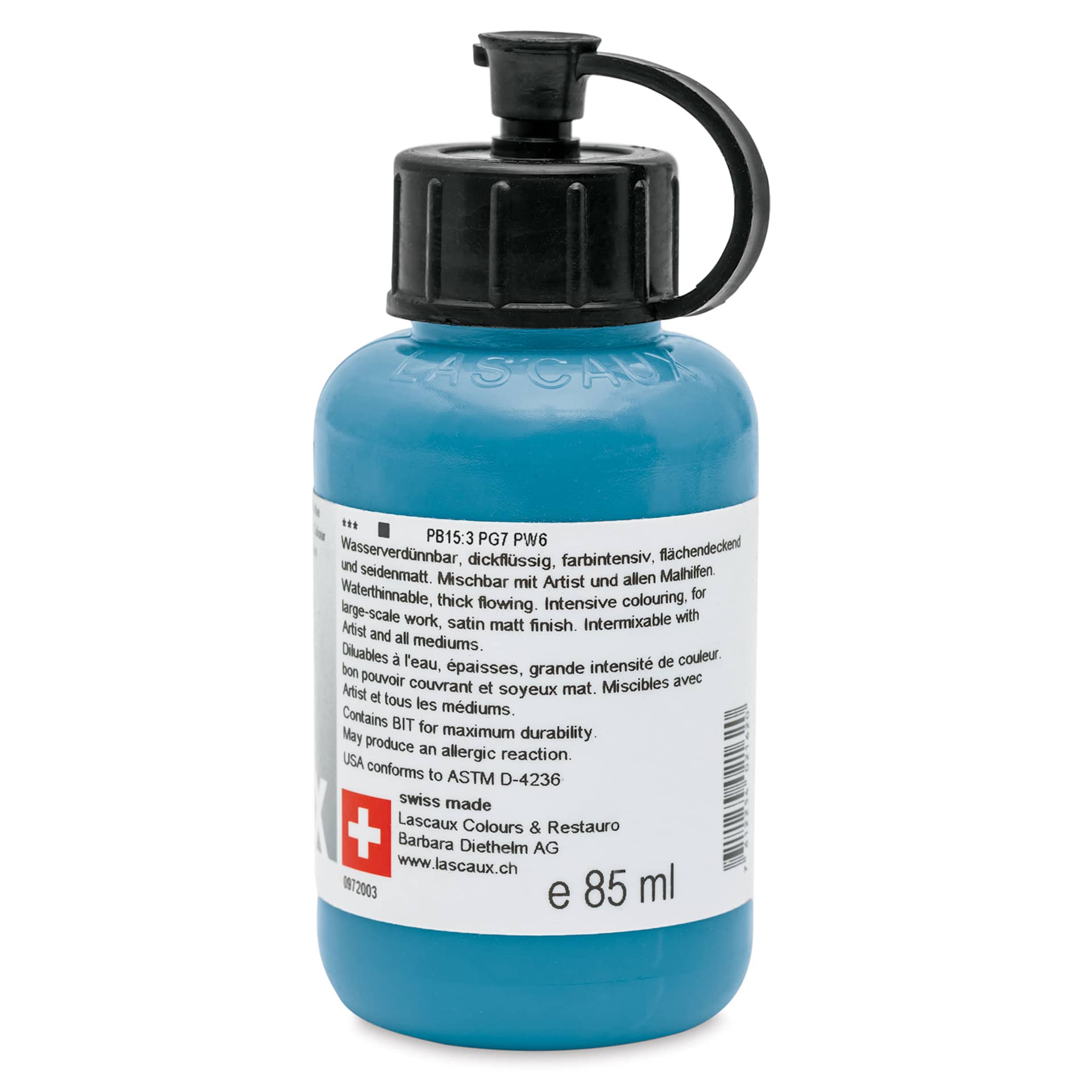 Lascaux Studio Acrylics - Turquoise Blue, 85 ml bottle back