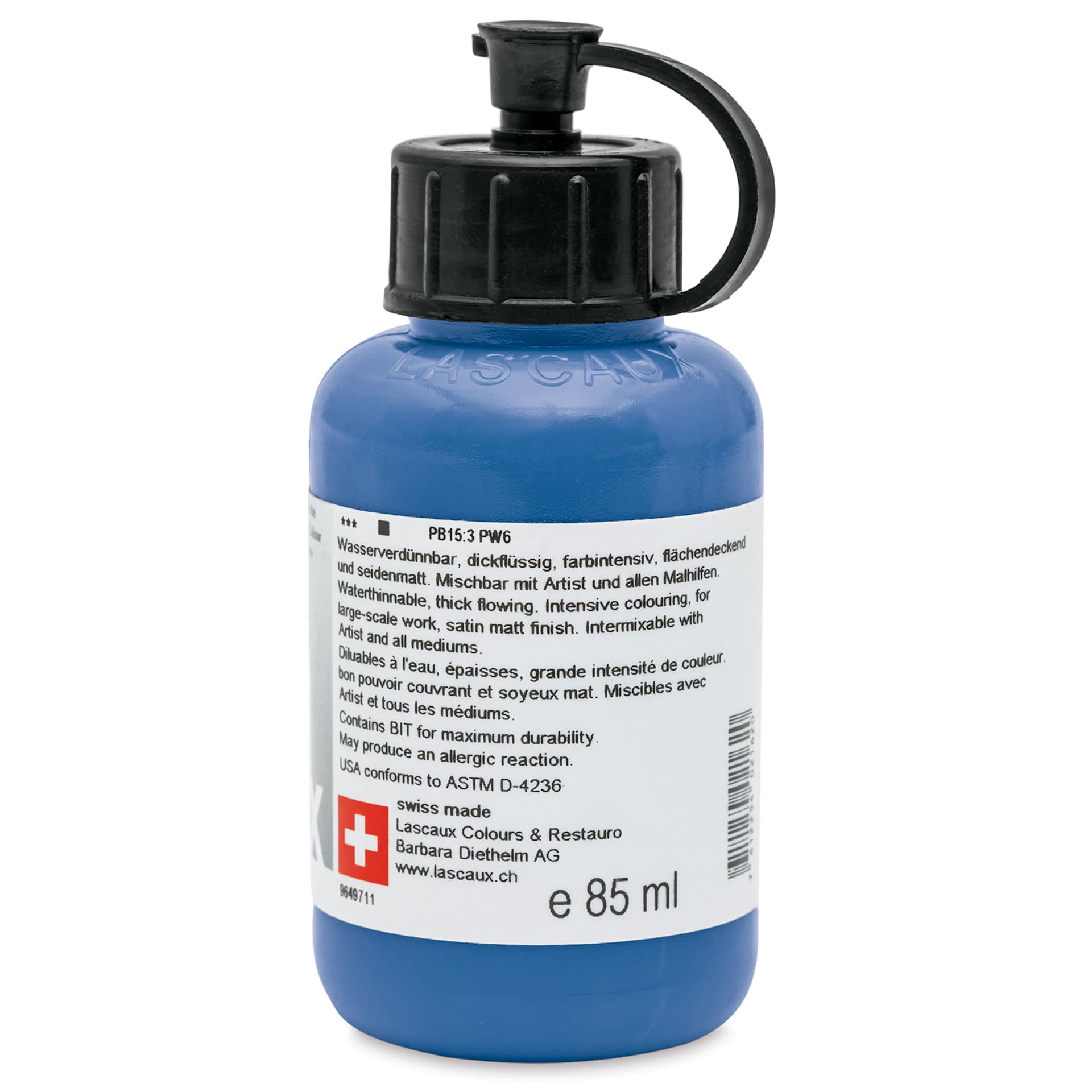 Lascaux Studio Acrylics - Cerulean Blue, 85 ml bottle back