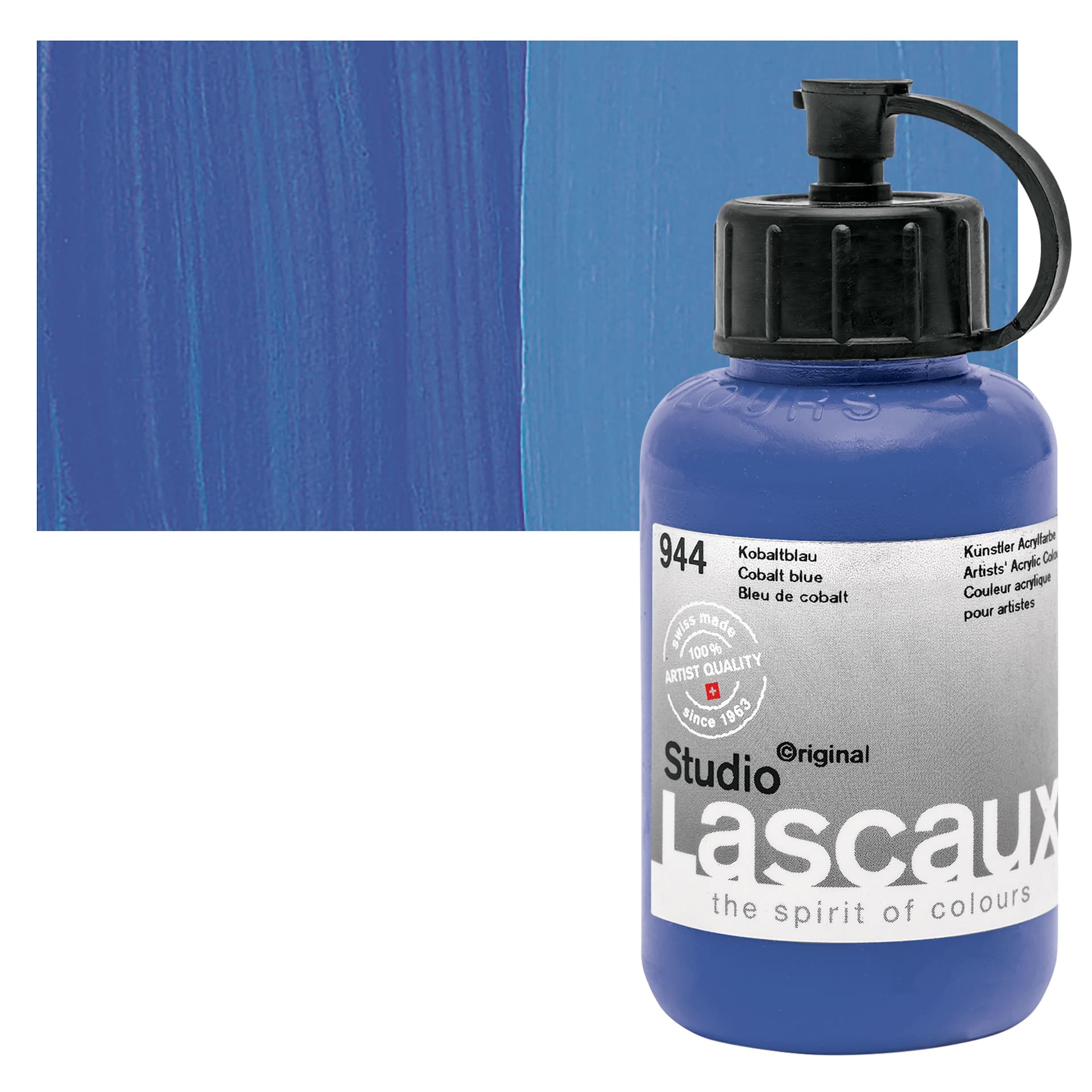 Lascaux Studio Acrylic - Cobalt Blue, 85 ml bottle and swatch
