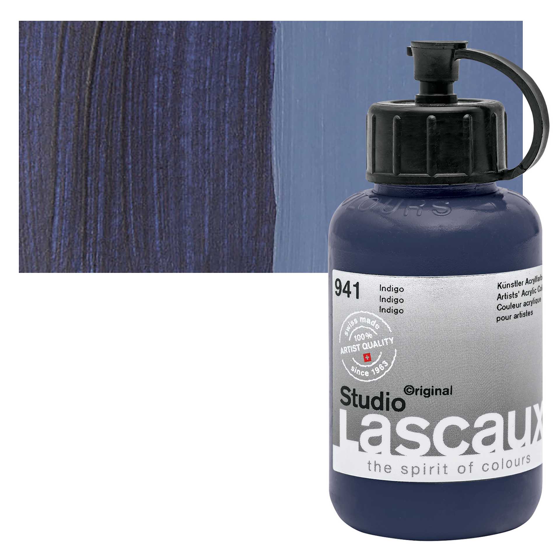 Lascaux Studio Acrylic - Indigo, 85 ml bottle and swatch