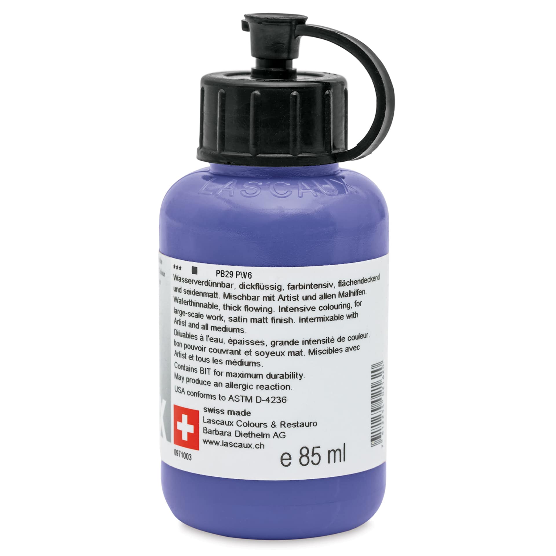 Lascaux Studio Acrylics - Ultramarine Blue Light, 85 ml bottle back