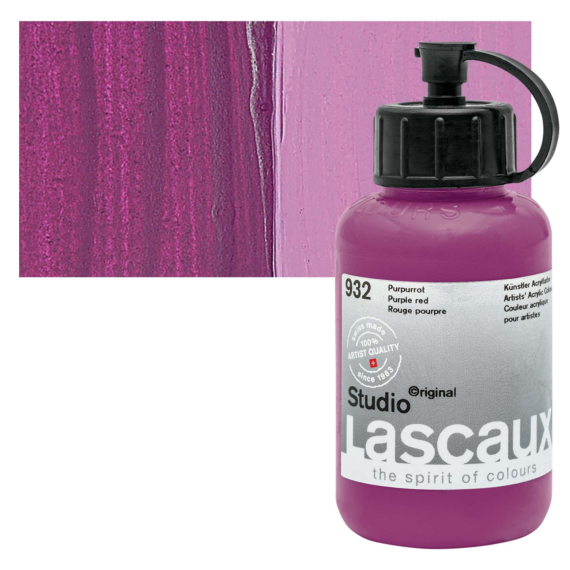 Lascaux Studio Acrylic - Purple Red, 85 ml bottle and swatch