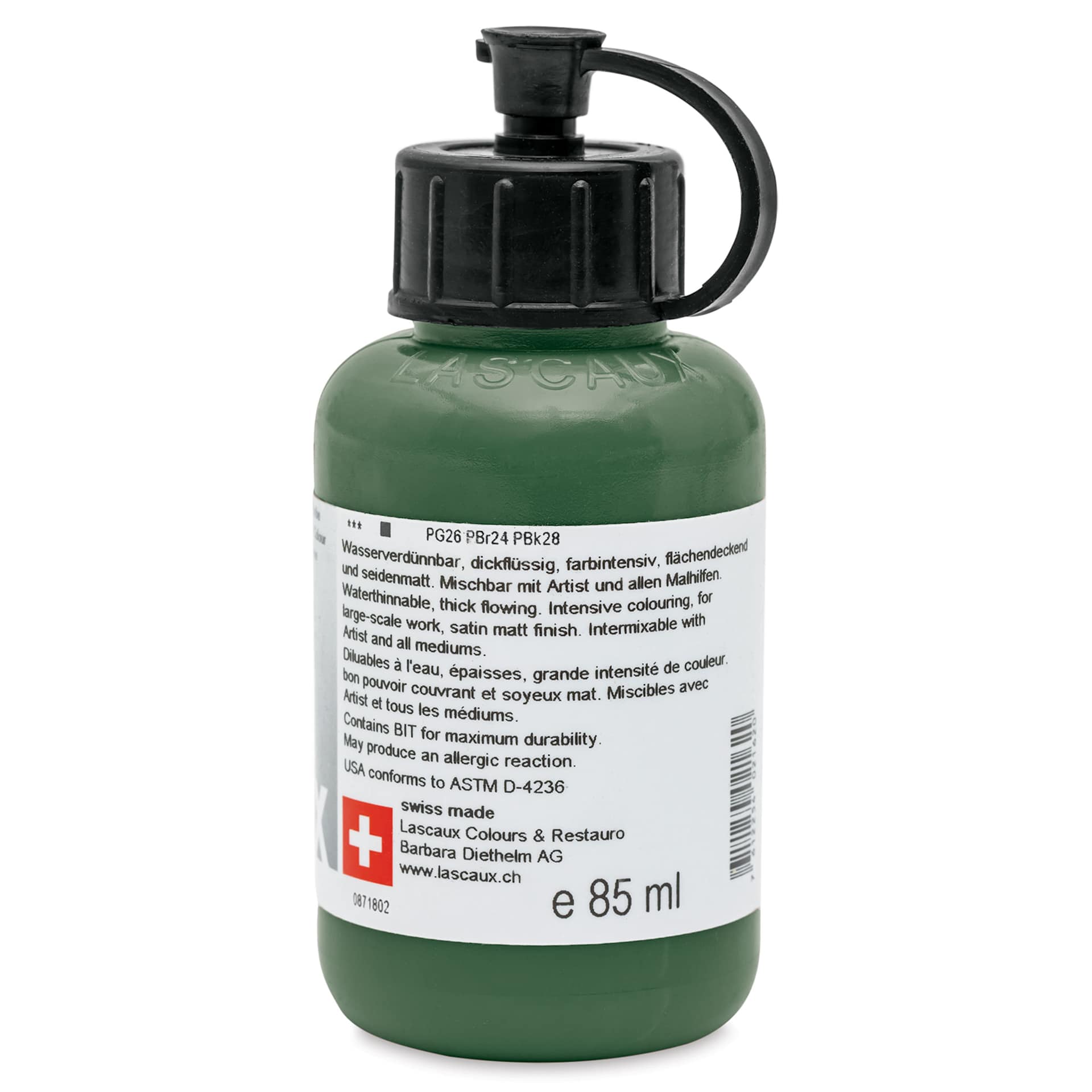 Lascaux Studio Acrylics - Olive Green, 85 ml bottle back