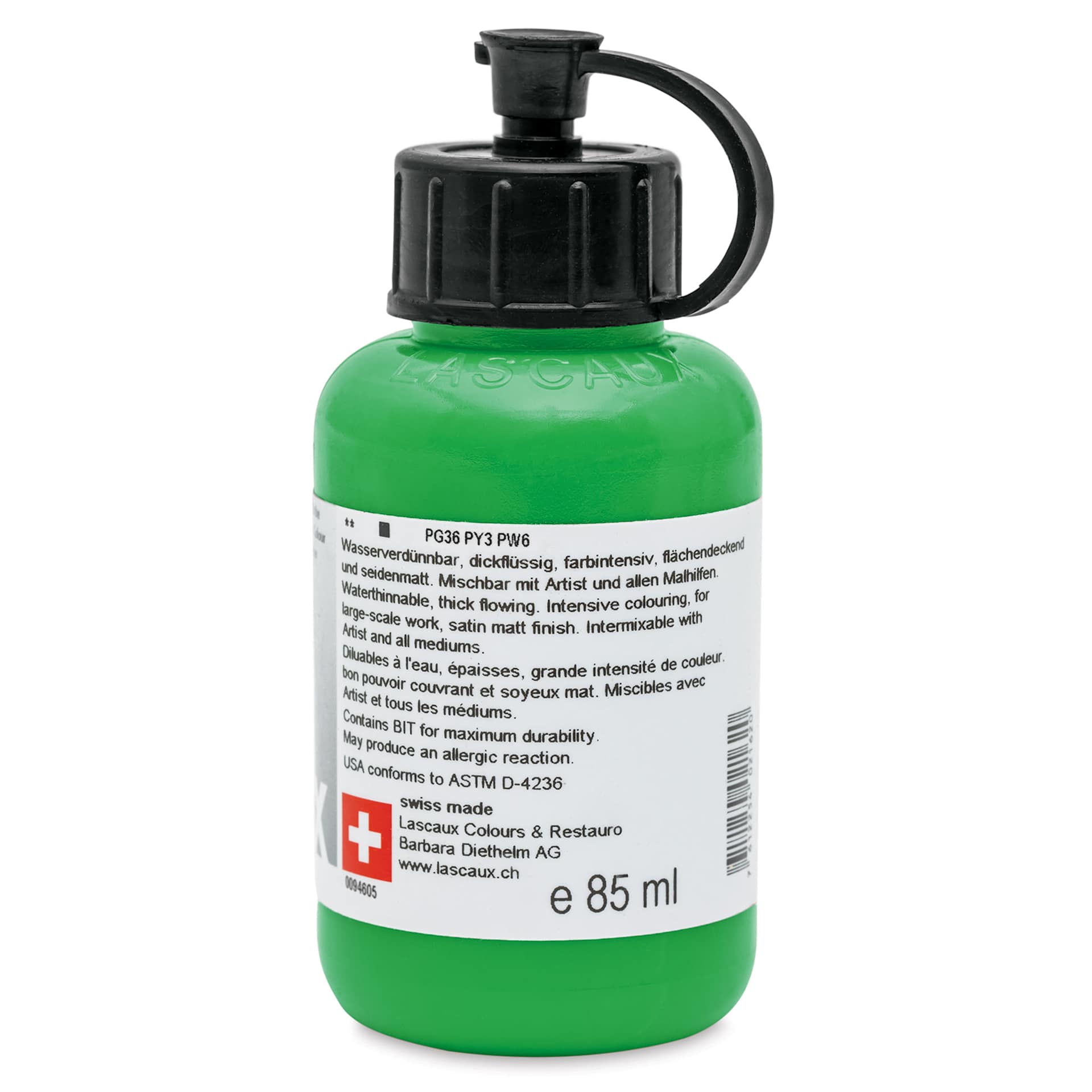 Lascaux Studio Acrylics - Permanent Green Light, 85 ml bottle back