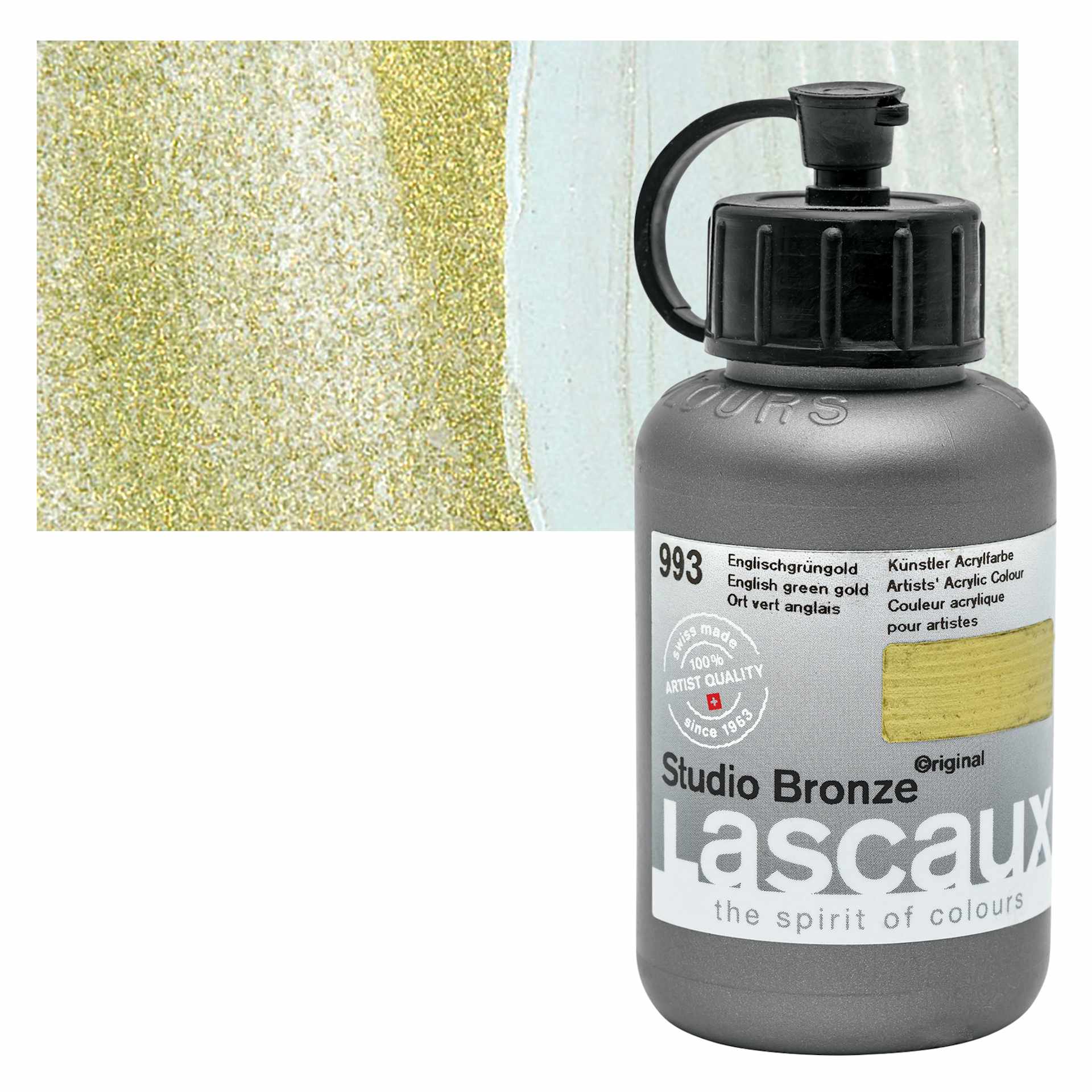 Lascaux Studio Acrylic - English Green Gold, 85 ml bottle and swatch