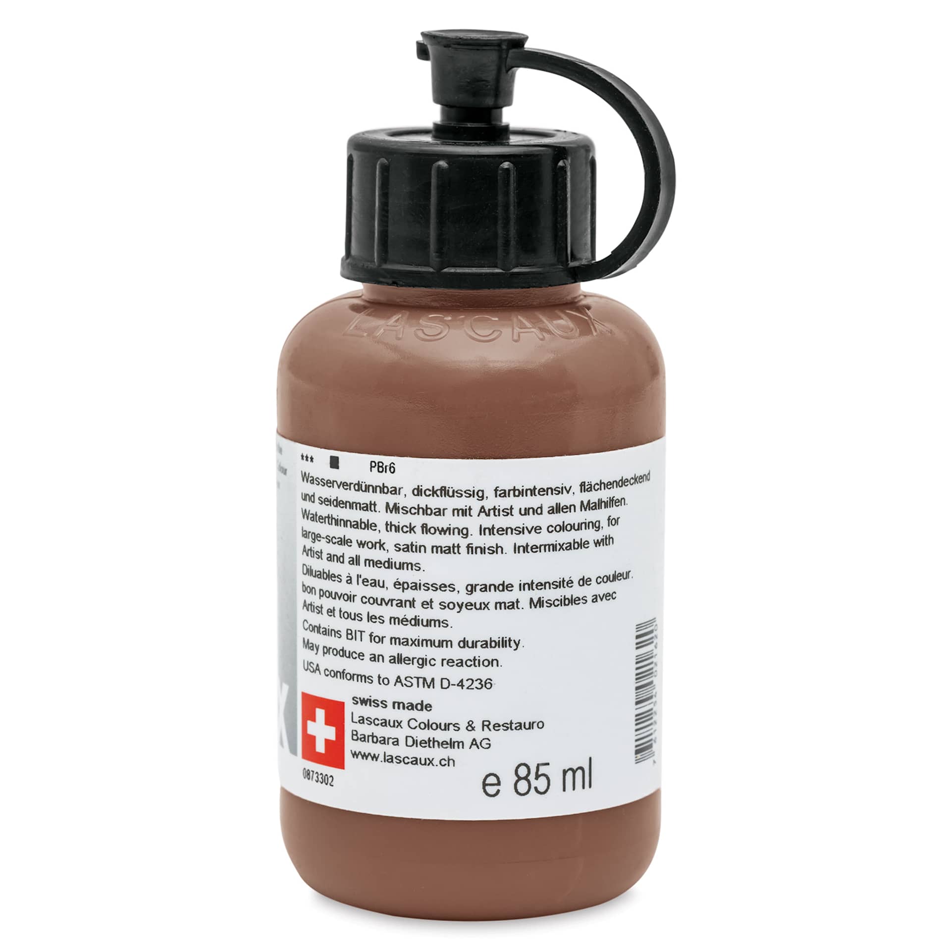 Lascaux Studio Acrylics - Oxide Brown Light, 85 ml bottle back