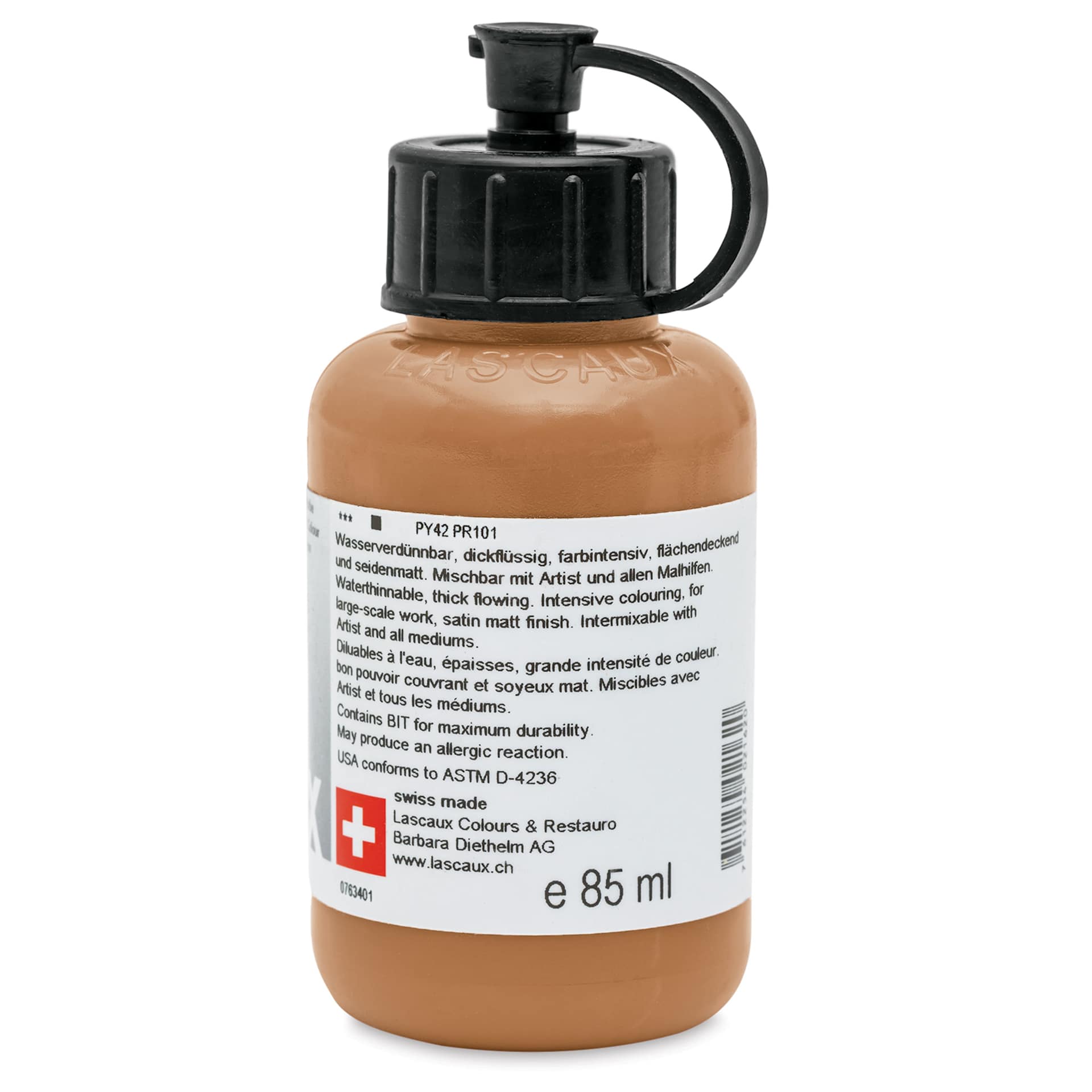 Lascaux Studio Acrylics - Burnt Sienna, 85 ml bottle back