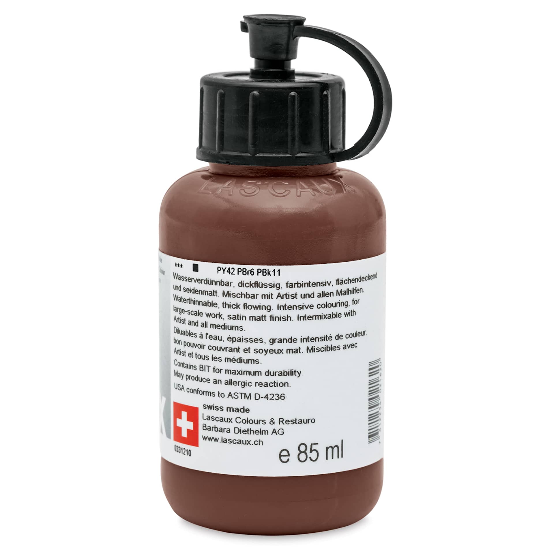 Lascaux Studio Acrylics - Burnt Umber, 85 ml bottle back