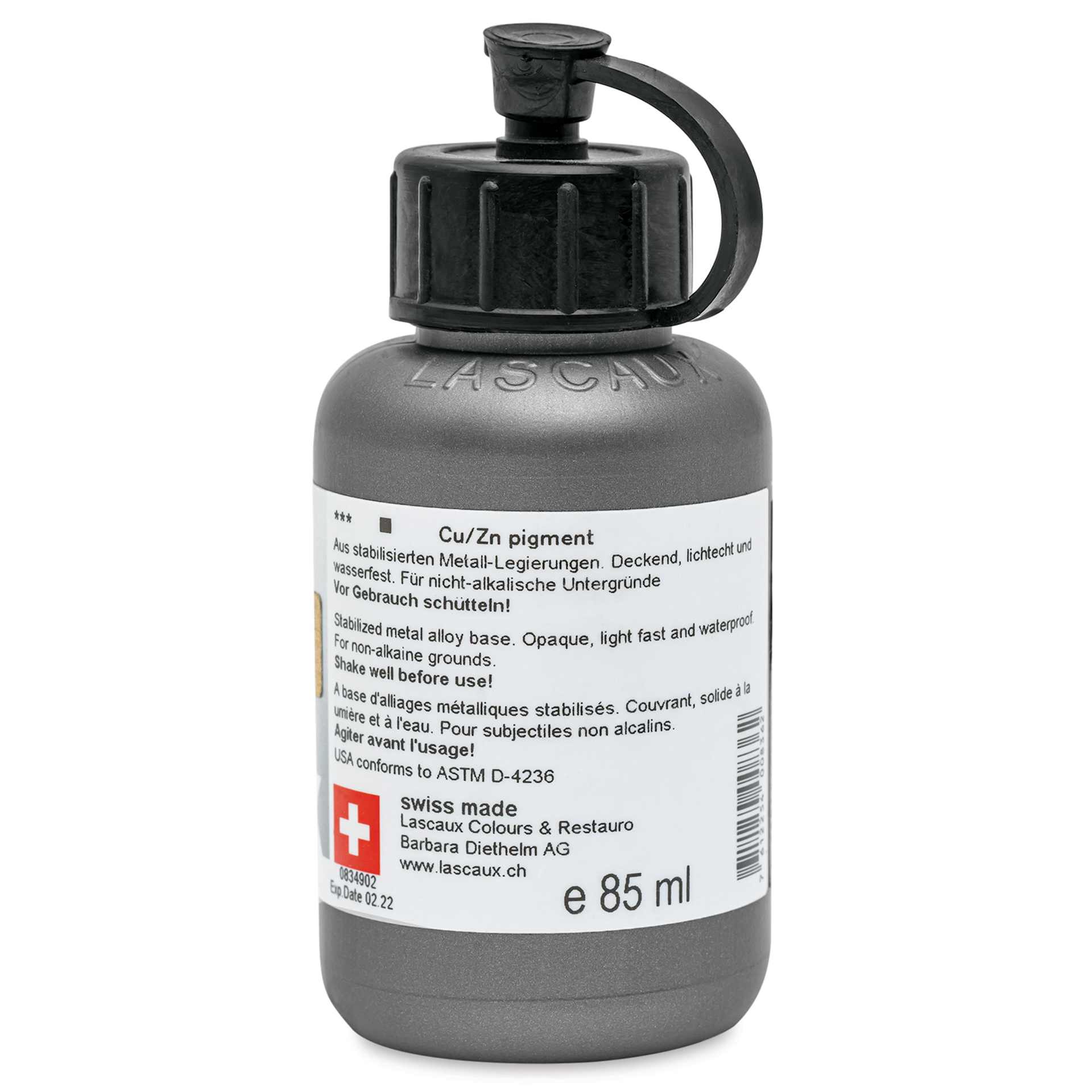 Lascaux Studio Bronze Acrylics - Pale Gold, 85 ml bottle back