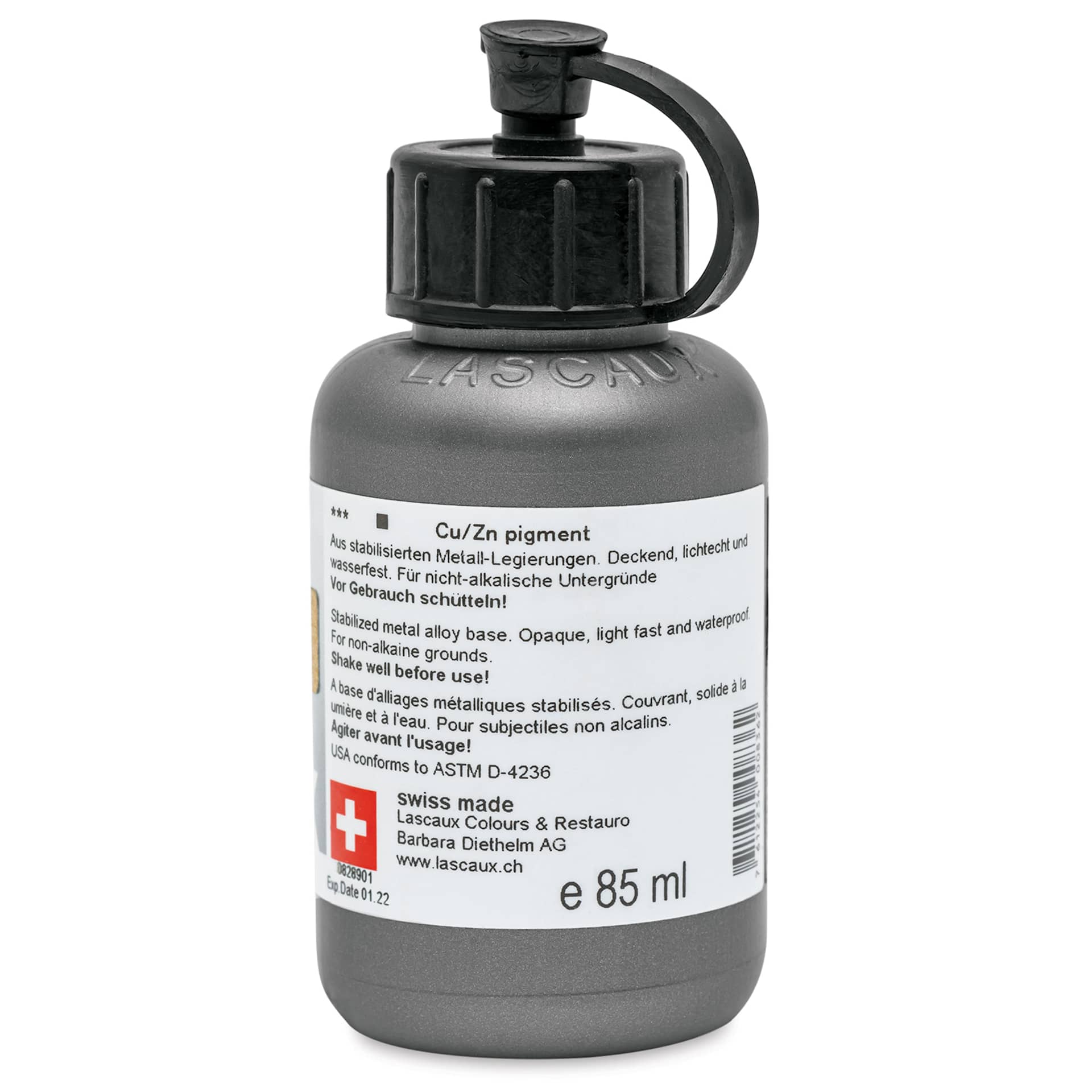 Lascaux Studio Bronze Acrylics - Rich Pale Gold, 85 ml bottle back