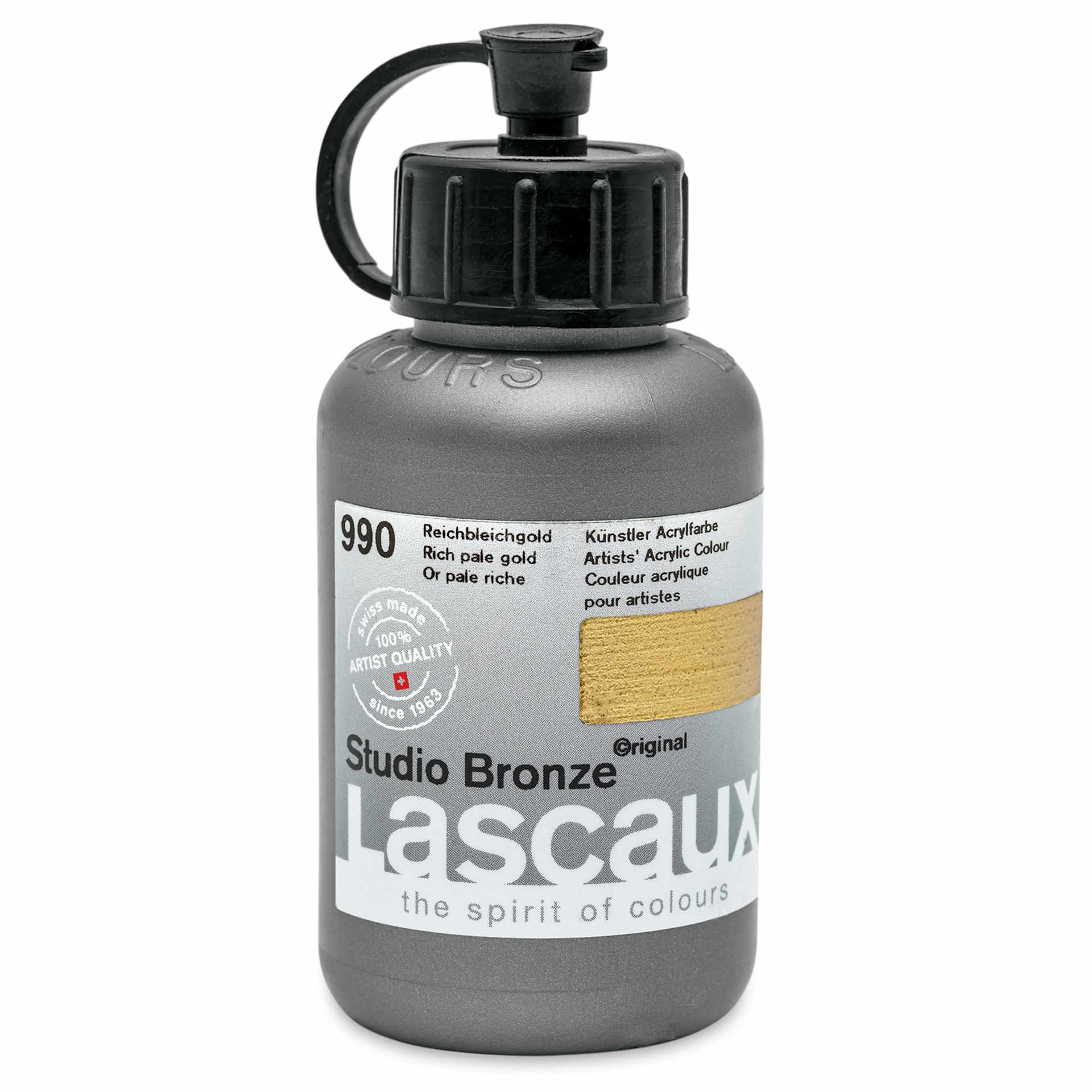 Lascaux Studio Bronze Acrylics - Rich Pale Gold, 85 ml bottle
