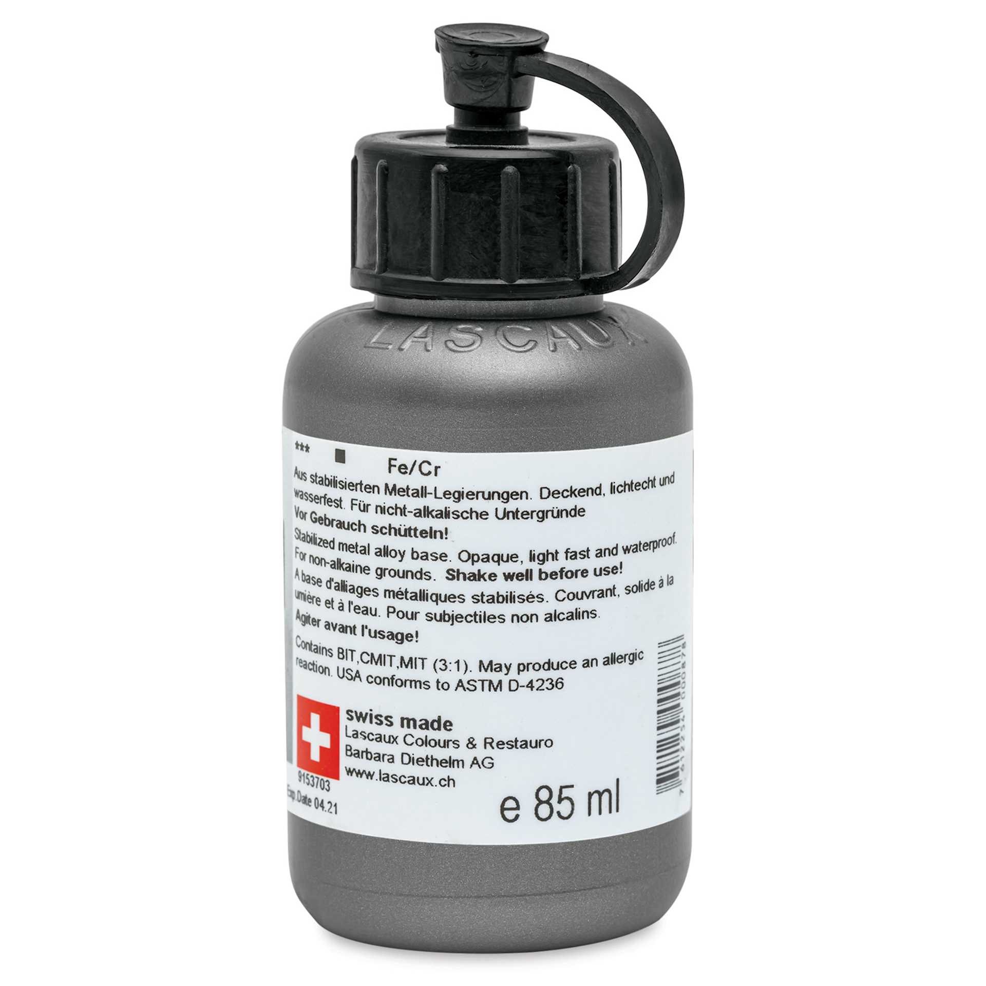 Lascaux Studio Bronze Acrylics - Stainless Steel, 85 ml bottle back