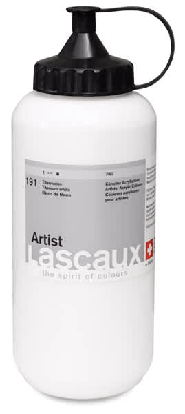 Lascaux Artist Acrylic Paints - 750 ml Titanium White bottle shown
