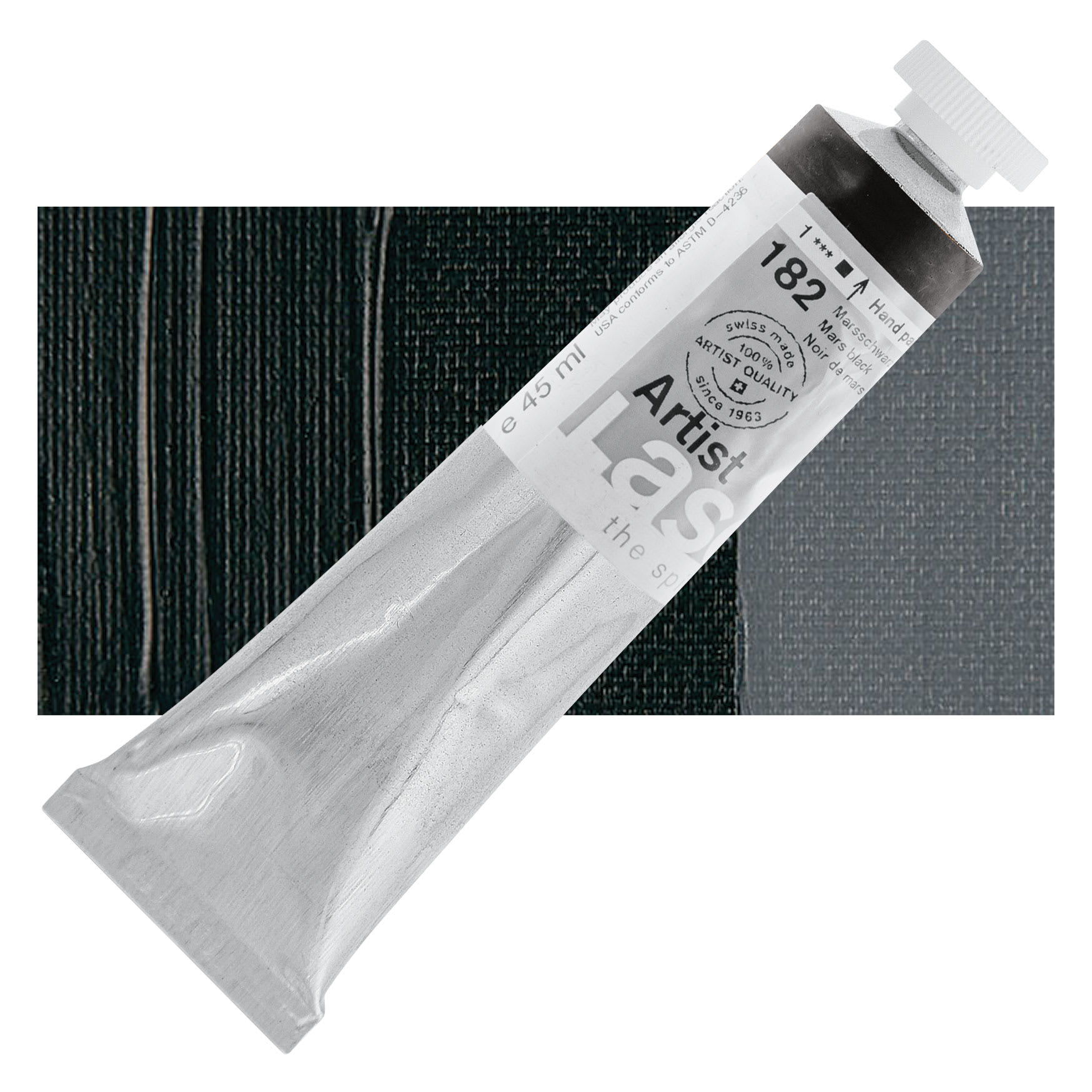 Lascaux Artist Acrylic - Mars Black, 45 ml tube and swatch