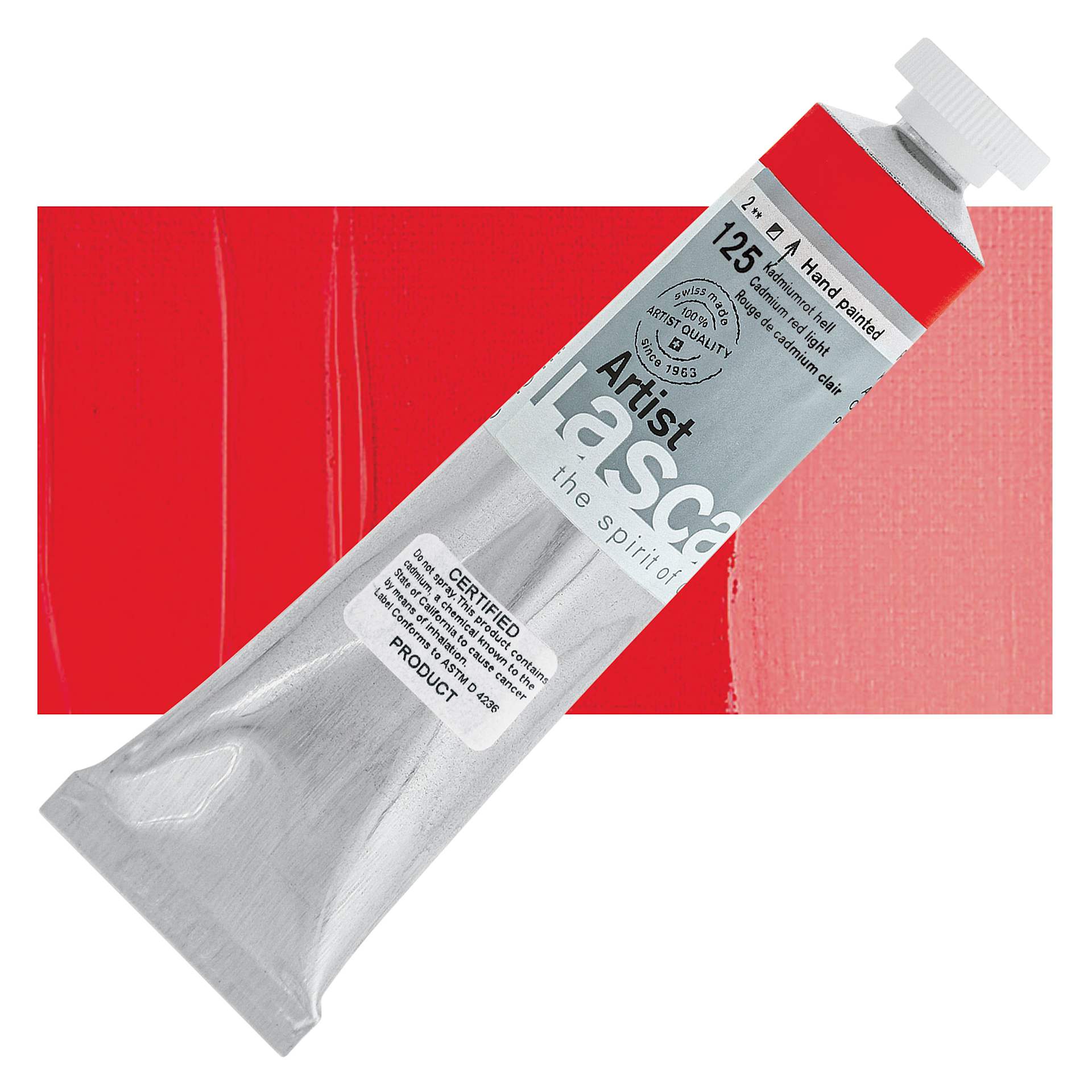 Lascaux Artist Acrylic - Cadmium Red Light, 45 ml tube and swatch