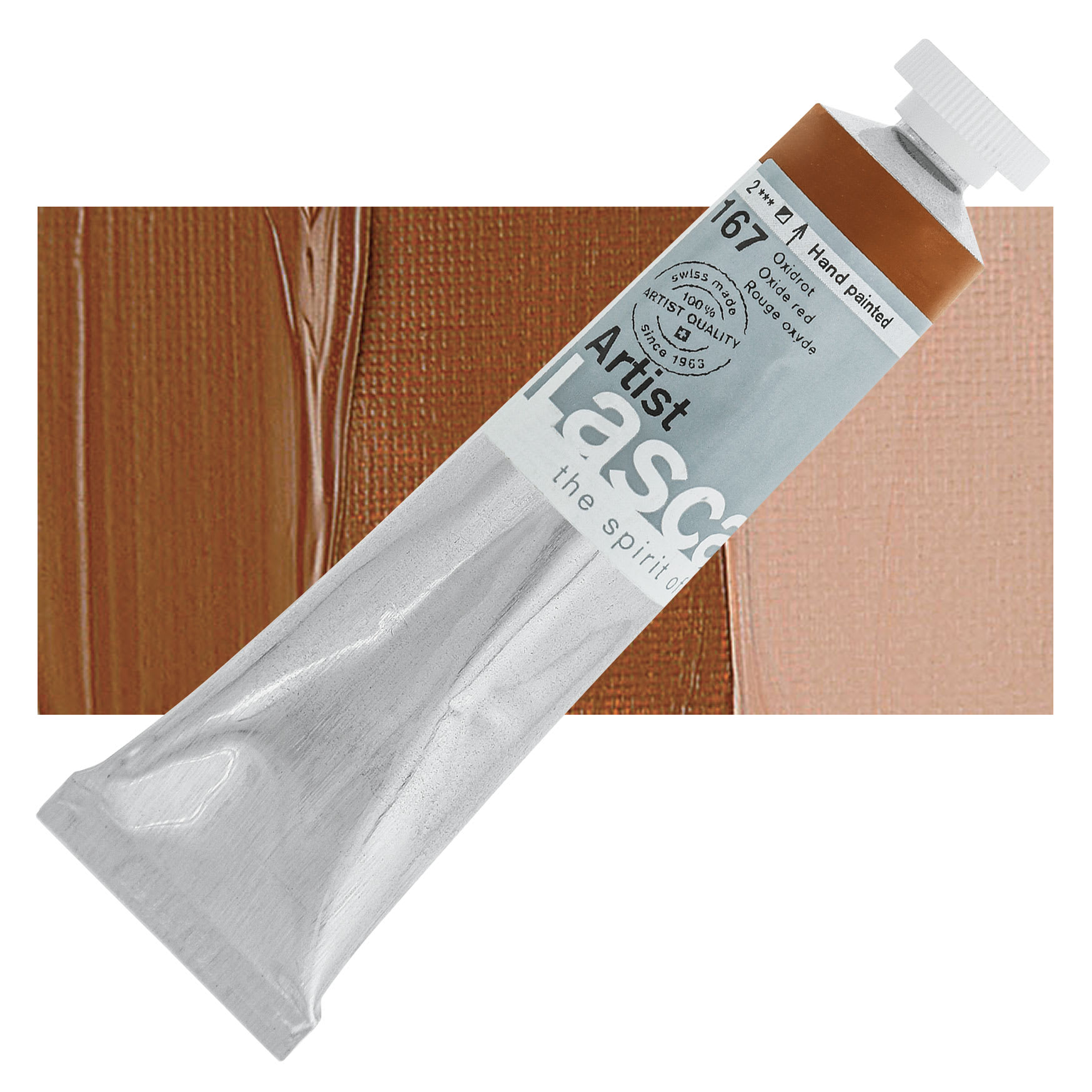 Lascaux Artist Acrylic - Oxide Red, 45 ml tube and swatch