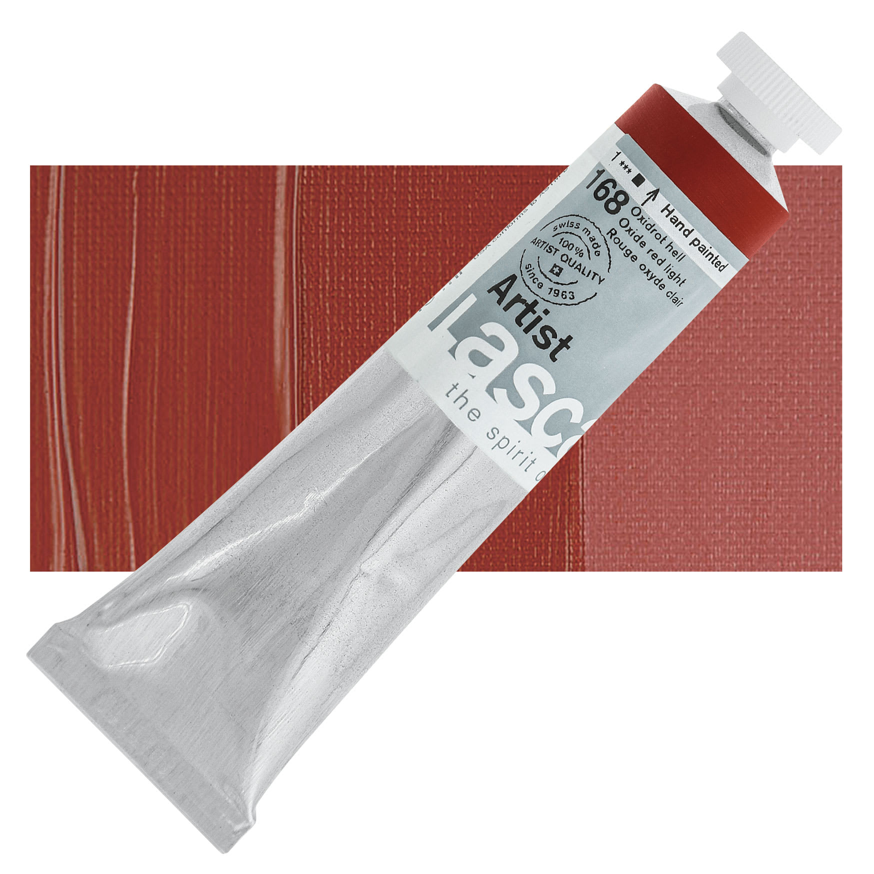 Lascaux Artist Acrylic - Oxide Red Light, 45 ml tube and swatch