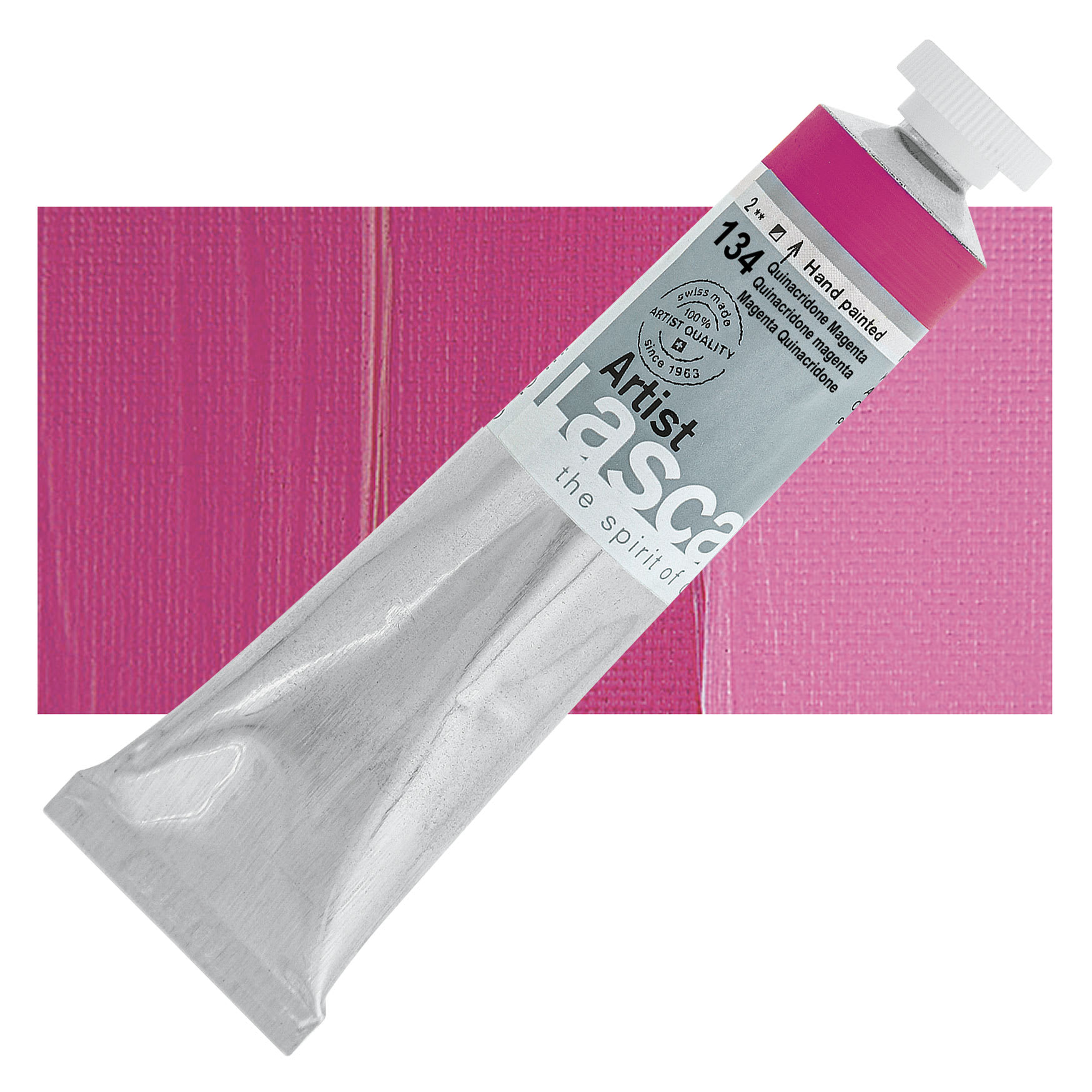 Lascaux Artist Acrylic - Quinacridone Magenta, 45 ml tube and swatch