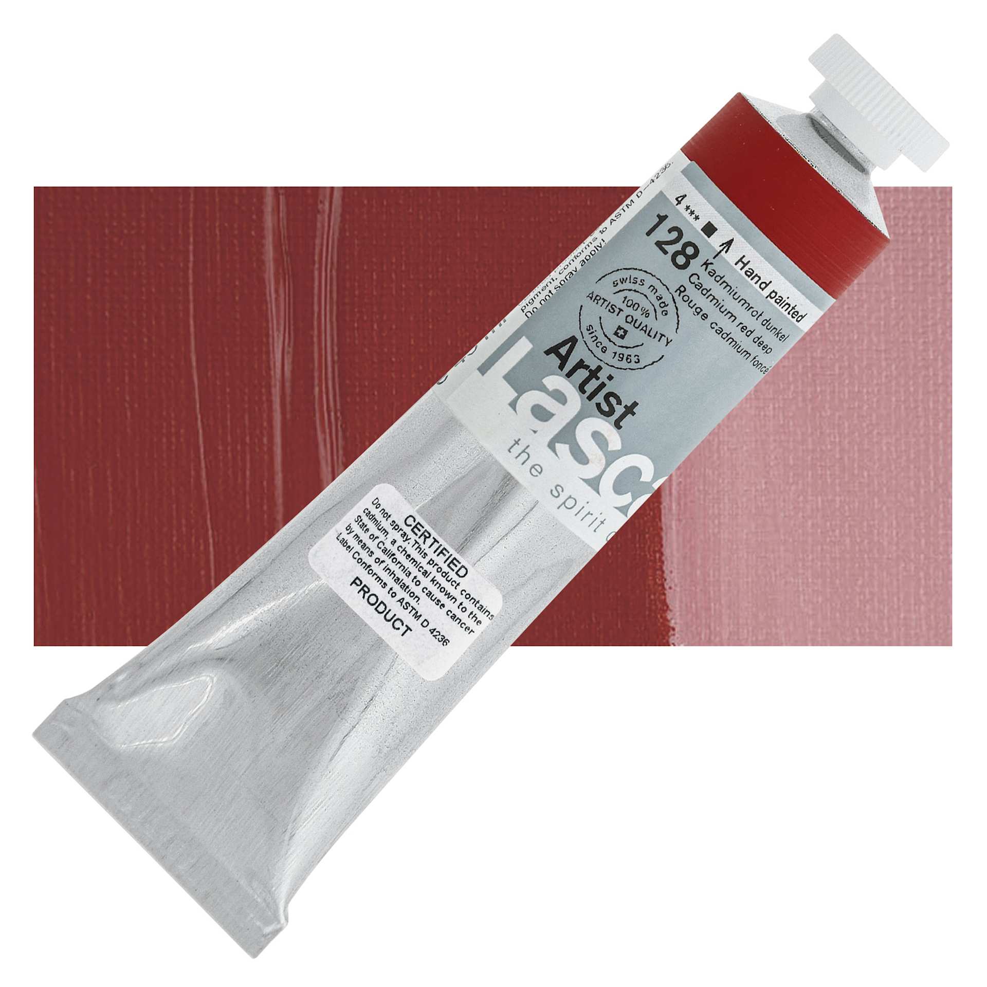 Lascaux Artist Acrylic - Cadmium Red Deep, 45 ml tube and swatch