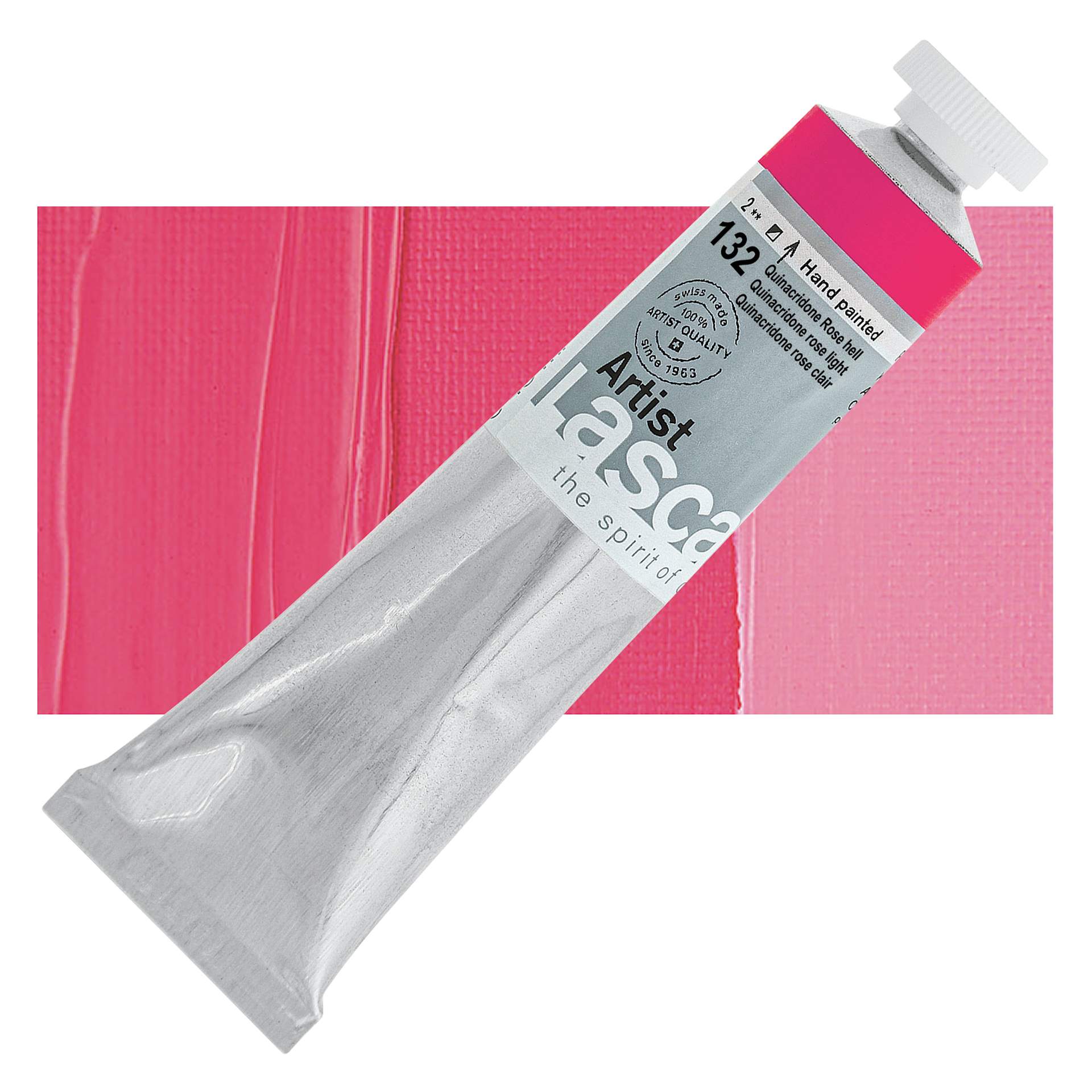 Lascaux Artist Acrylic - Quinacridone Rose Light, 45 ml tube and swatch