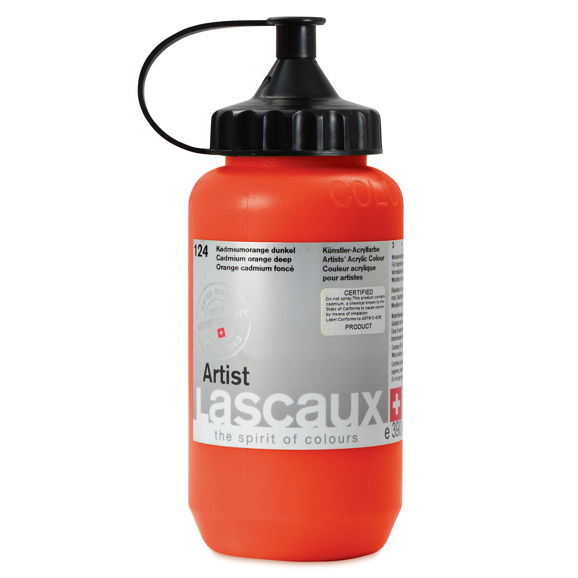 Lascaux Artist Acrylics - Cadmium Orange Deep, 390 ml Bottle