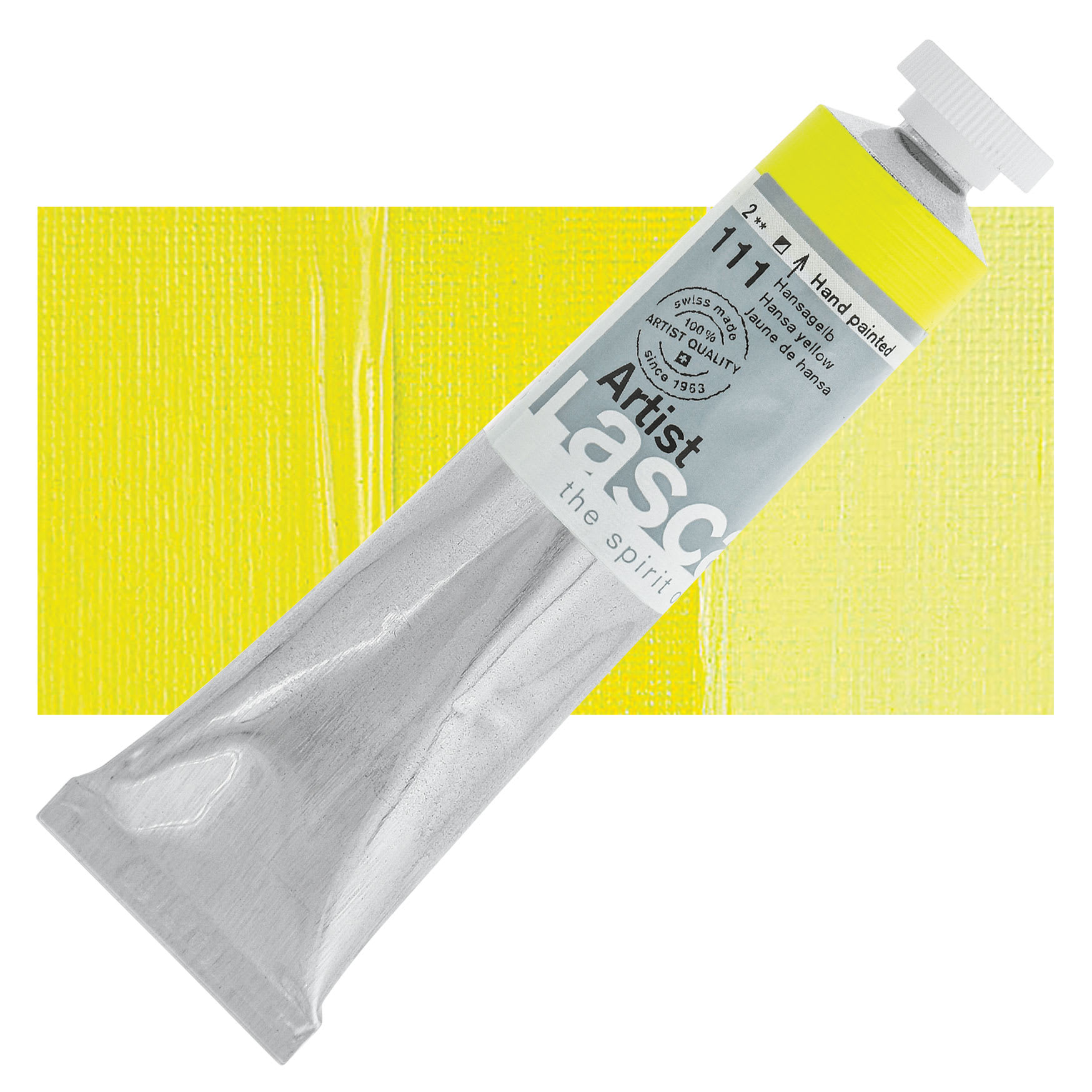Lascaux Artist Acrylic - Hansa Yellow, 45 ml tube and swatch