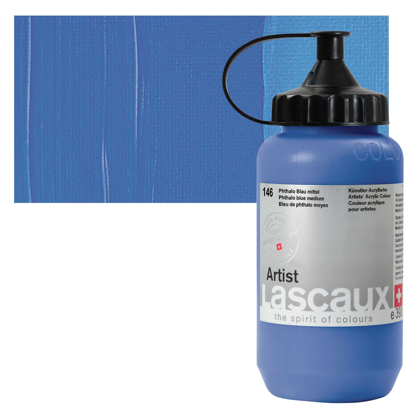 Lascaux Artist Acrylic - Phthalo Blue Medium, 390 ml Tube and swatch