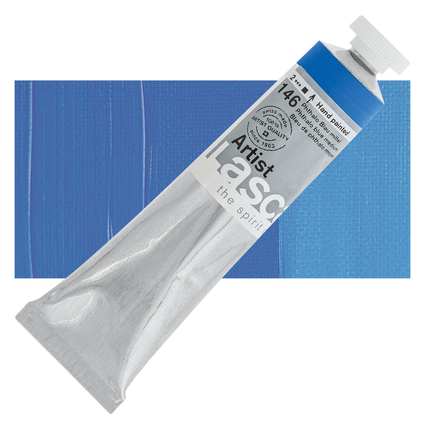 Lascaux Artist Acrylic - Phthalo Blue Medium, 45 ml tube and swatch