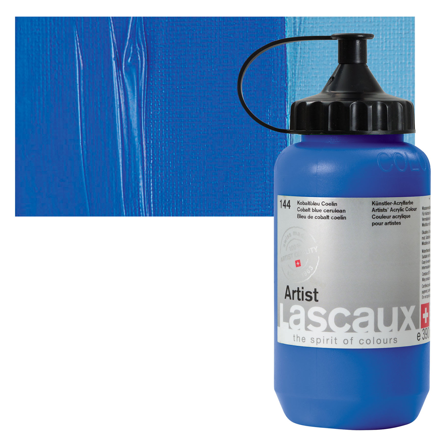 Lascaux Artist Acrylic - Cobalt Blue Cerulean, 390 ml Tube and swatch