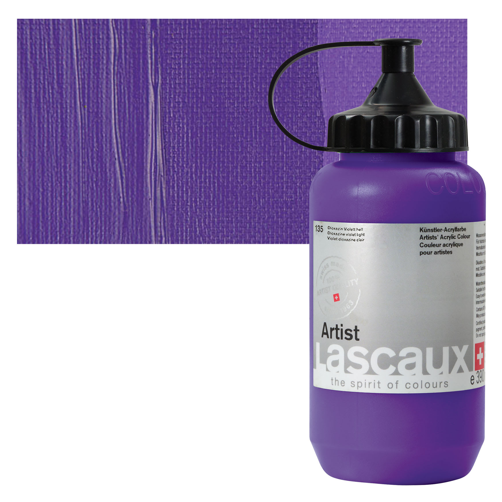 Lascaux Artist Acrylic - Dioxazine Violet Light, 390 ml Tube and swatch