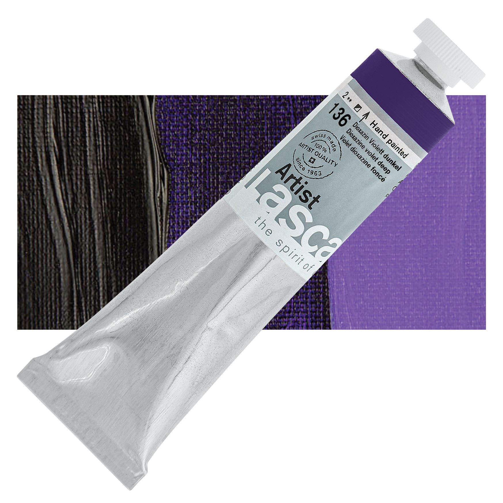Lascaux Artist Acrylic - Dioxazine Violet Deep, 45 ml tube and swatch