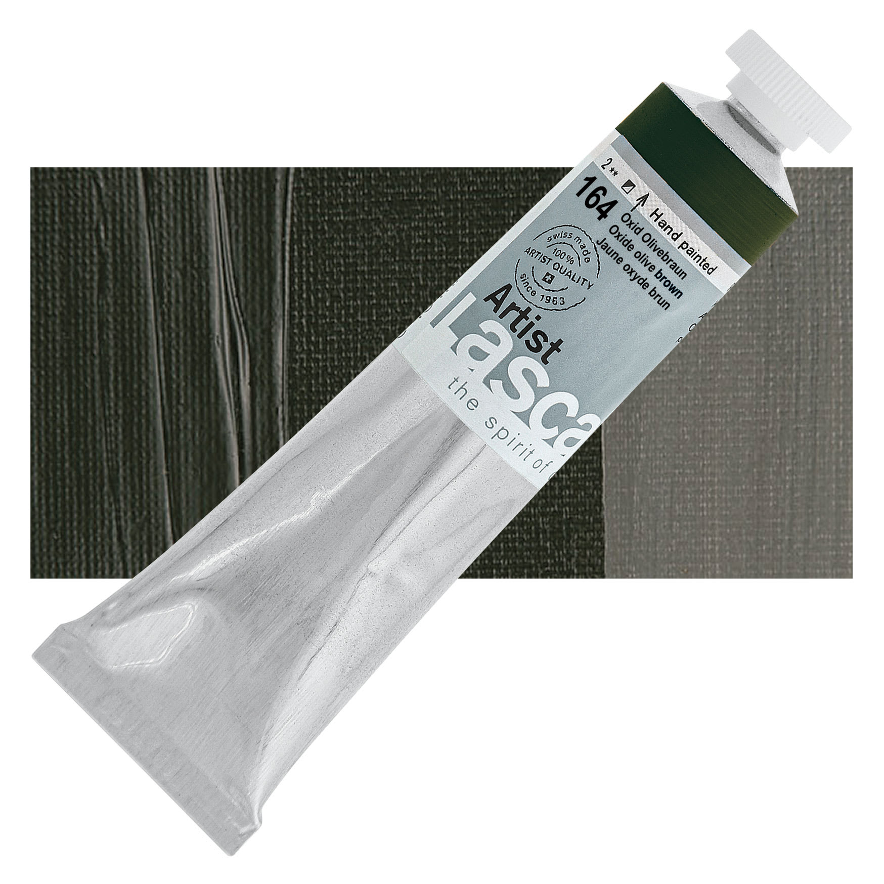 Lascaux Artist Acrylic - Oxide Olive Brown, 45 ml tube and swatch