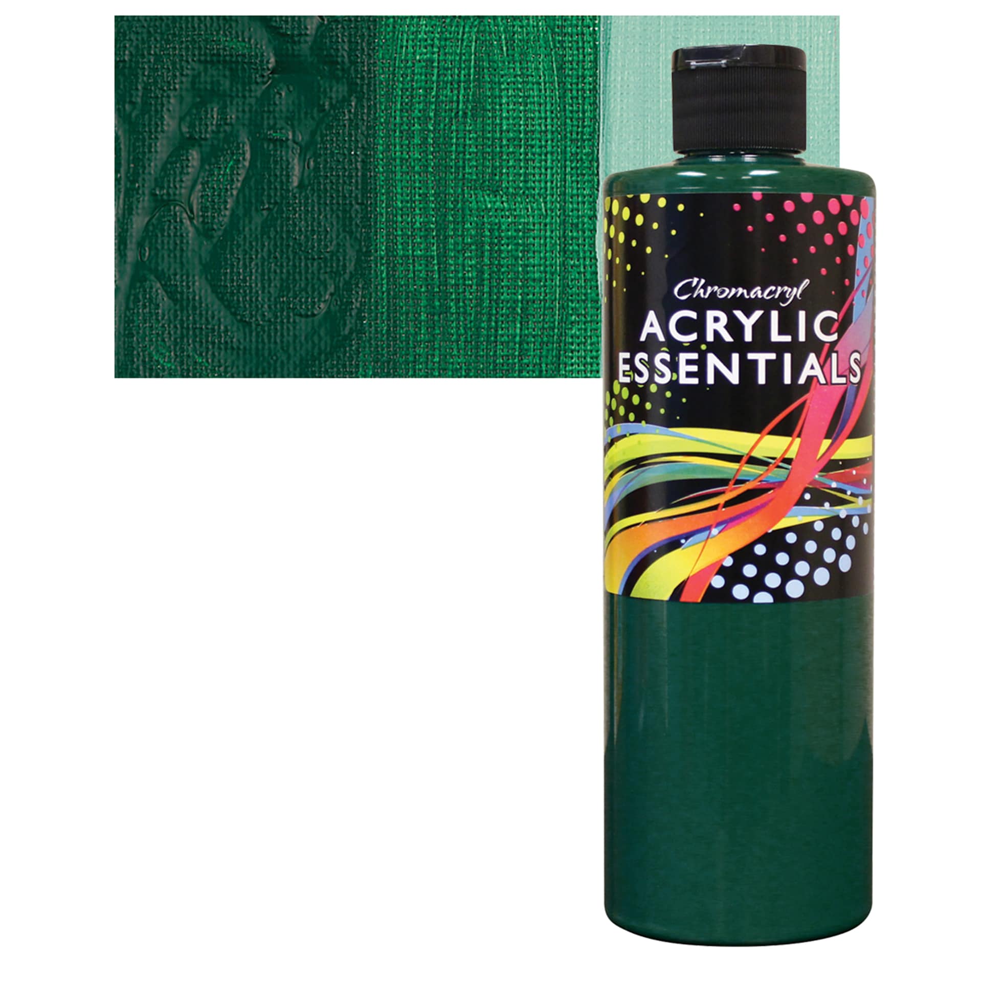Chromacryl Acrylic Essentials - Green Deep, 500 ml bottle and swatch