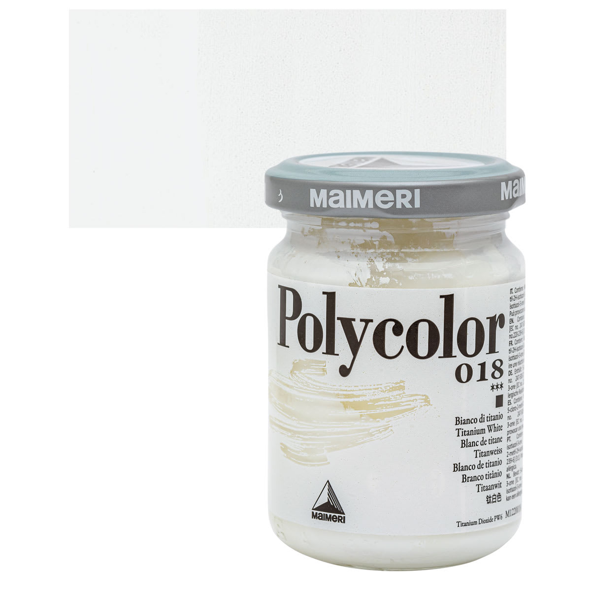 Maimeri Polycolor Vinyl Paint - Titanium White, 140 ml Jar and swatch