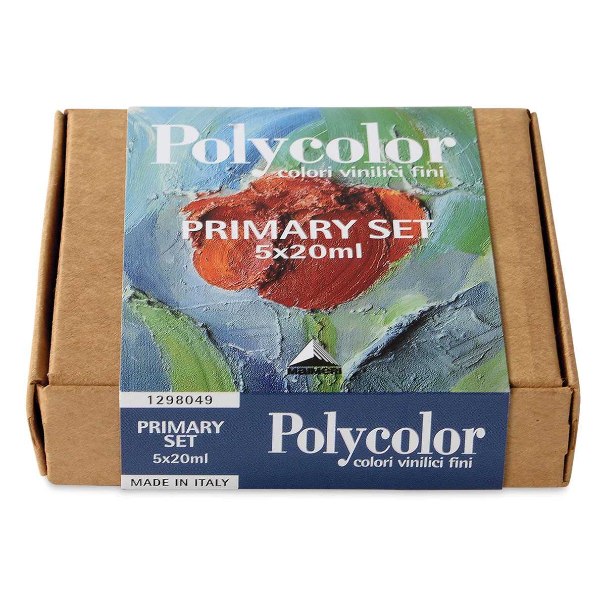 Maimeri Polycolor Vinyl Paint - Top view of package of 5 Primary Colors