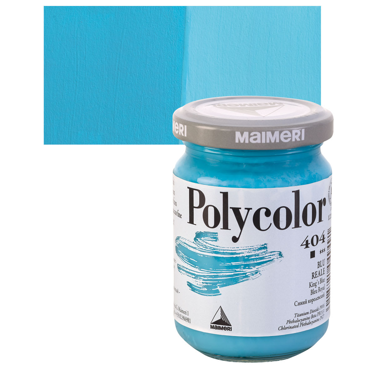Maimeri Polycolor Vinyl Paint - King's Blue, 140 ml jar and swatch