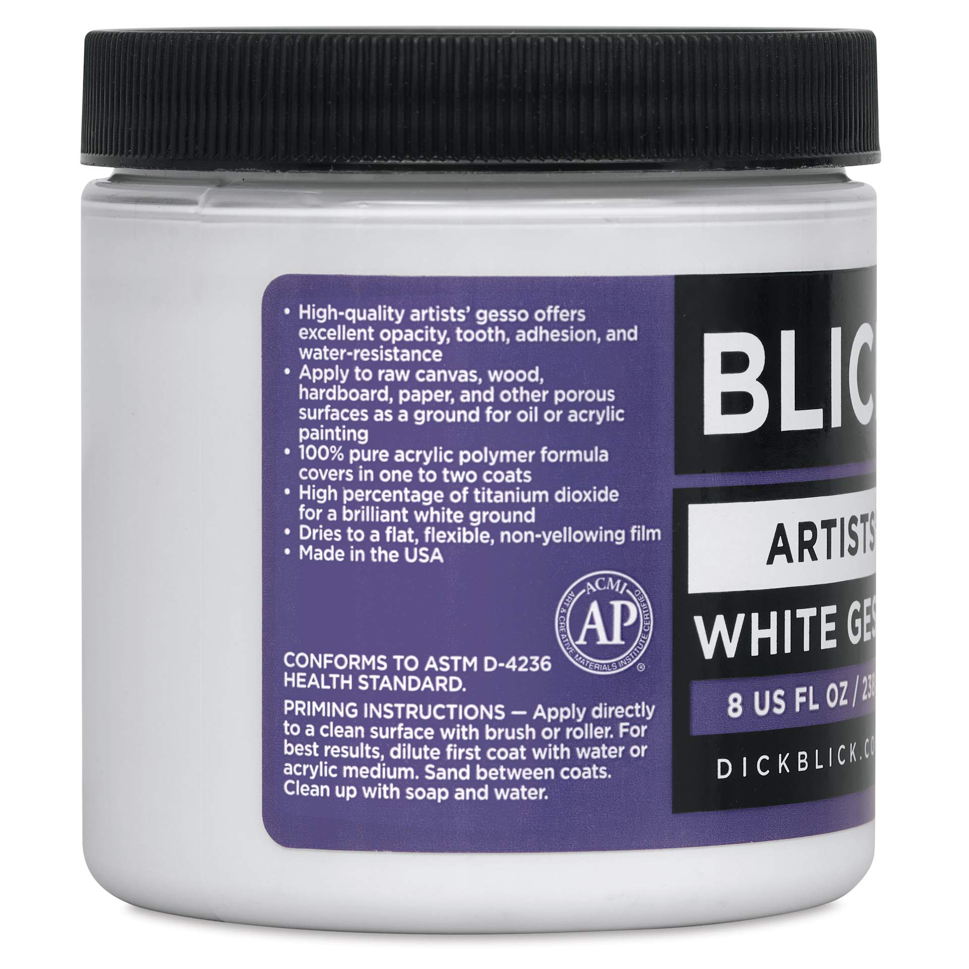 Blick Artists Acrylic Gesso - White, 8 oz jar, side label product information