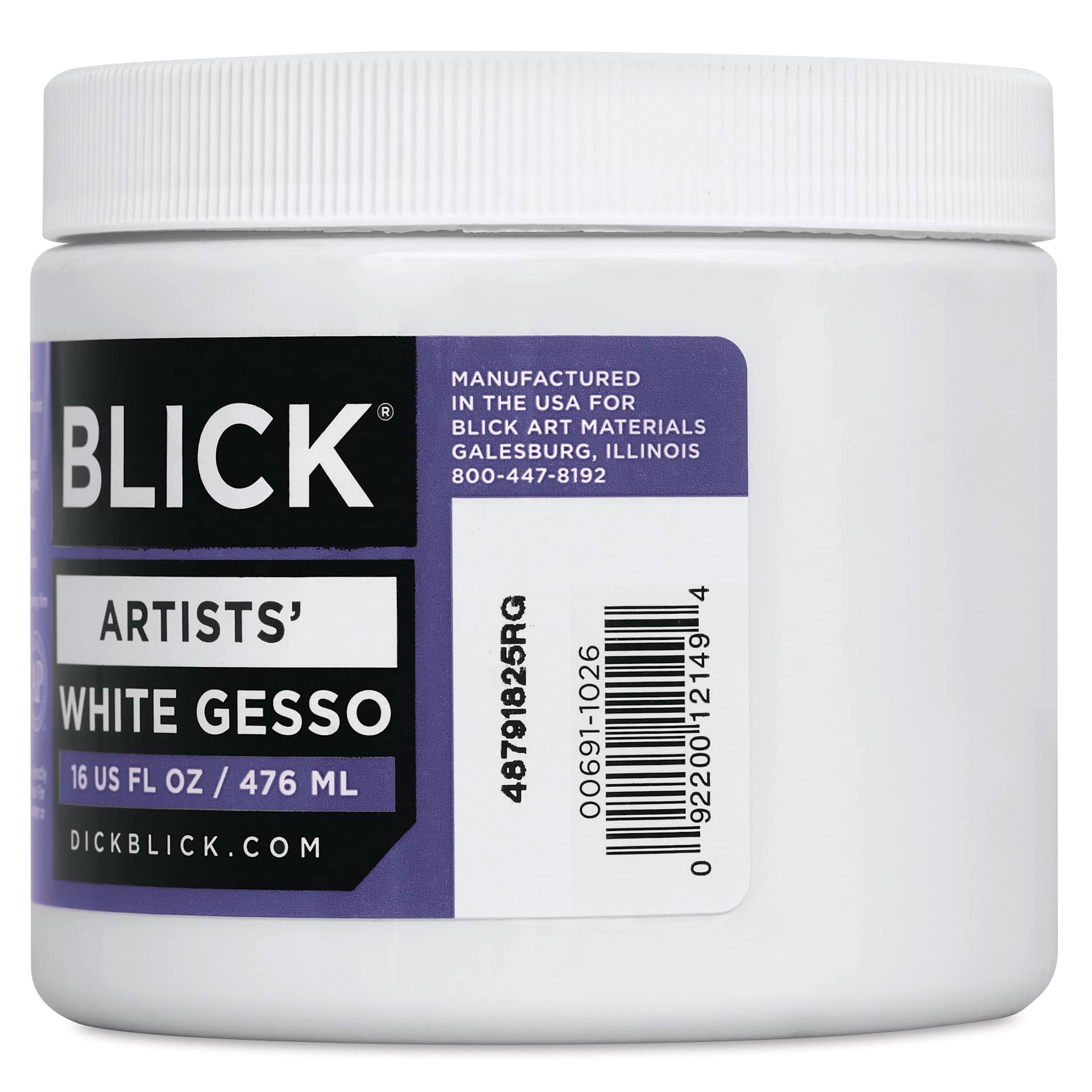 Blick Artists Acrylic Gesso - White, 16 oz jar, side label bar code