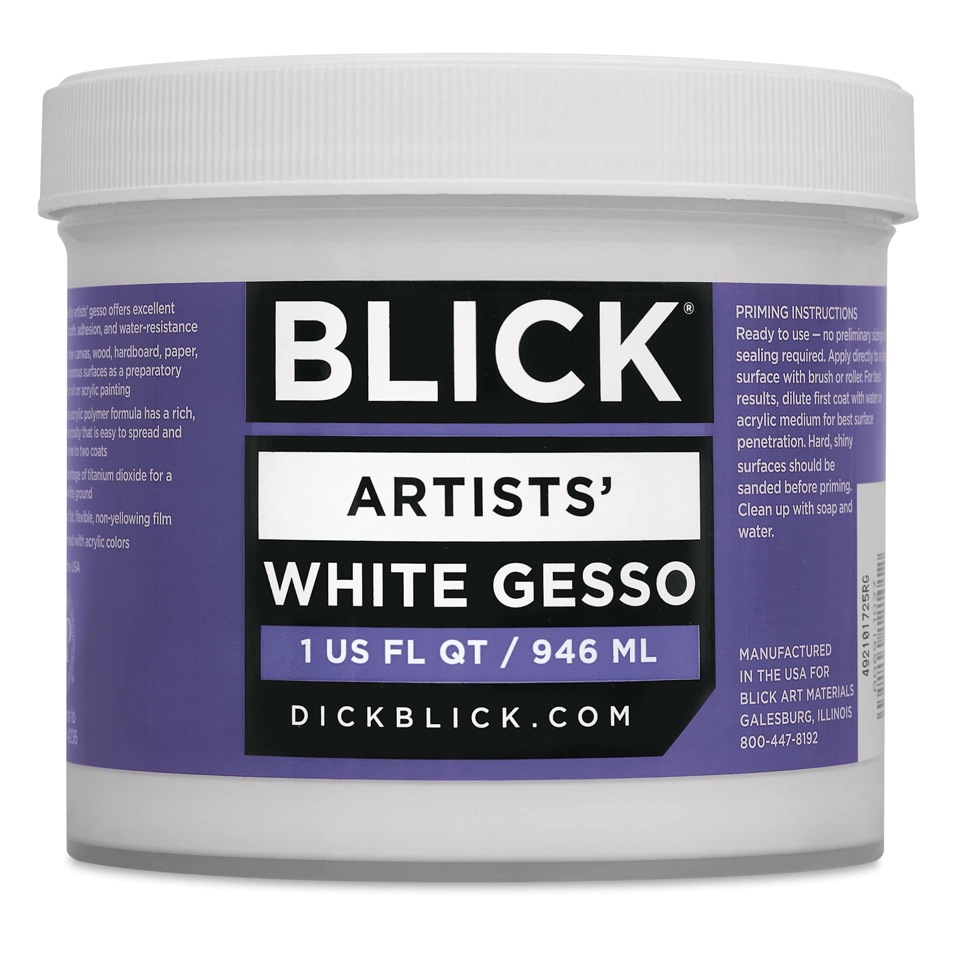 Blick Artists Acrylic Gesso - White, Quart Jar, front label