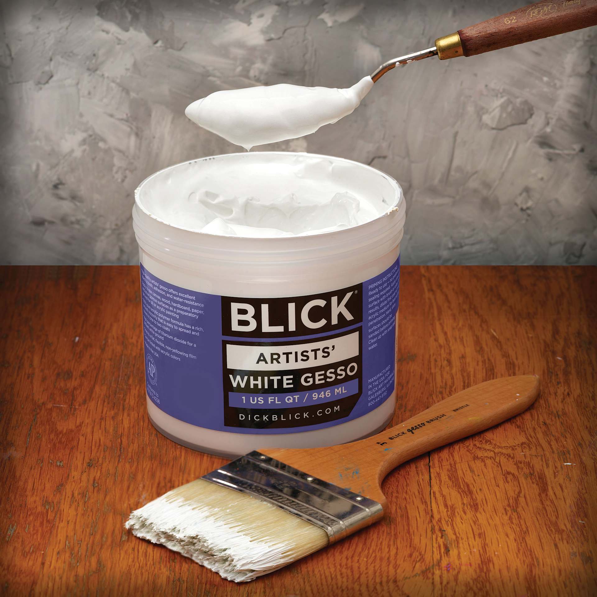 Blick Artists Acrylic Gesso - White, Quart Jar, showing viscosity