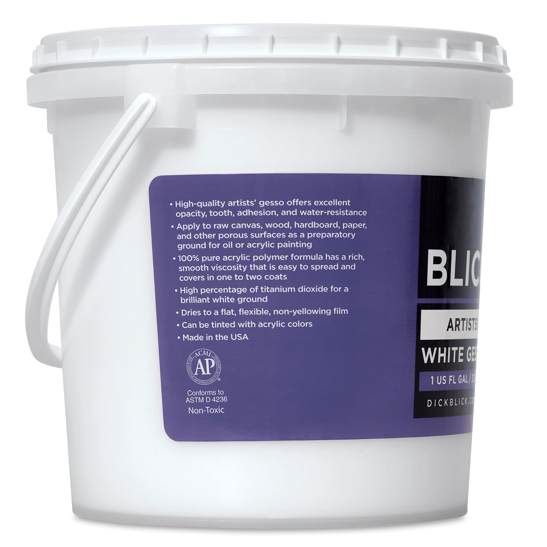 Blick Artists Acrylic Gesso - White, Gallon tub, side label product information