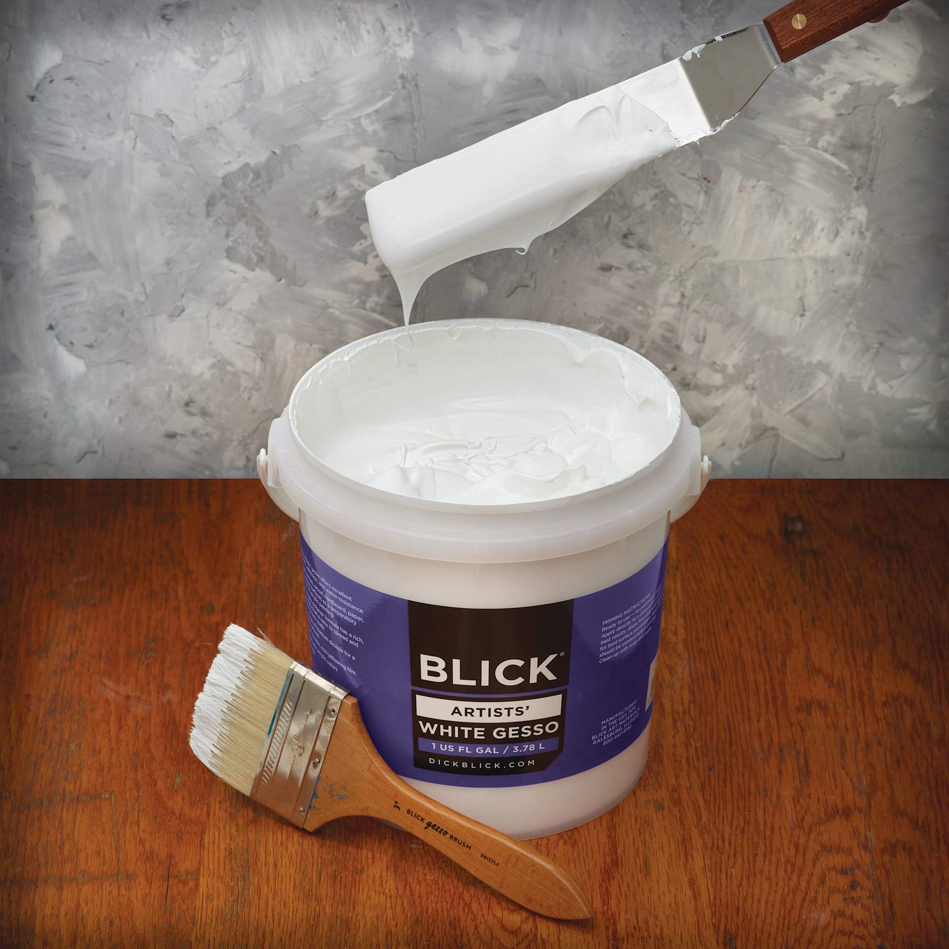 Blick Artists Acrylic Gesso - White, Gallon tub, showing gesso viscosity
