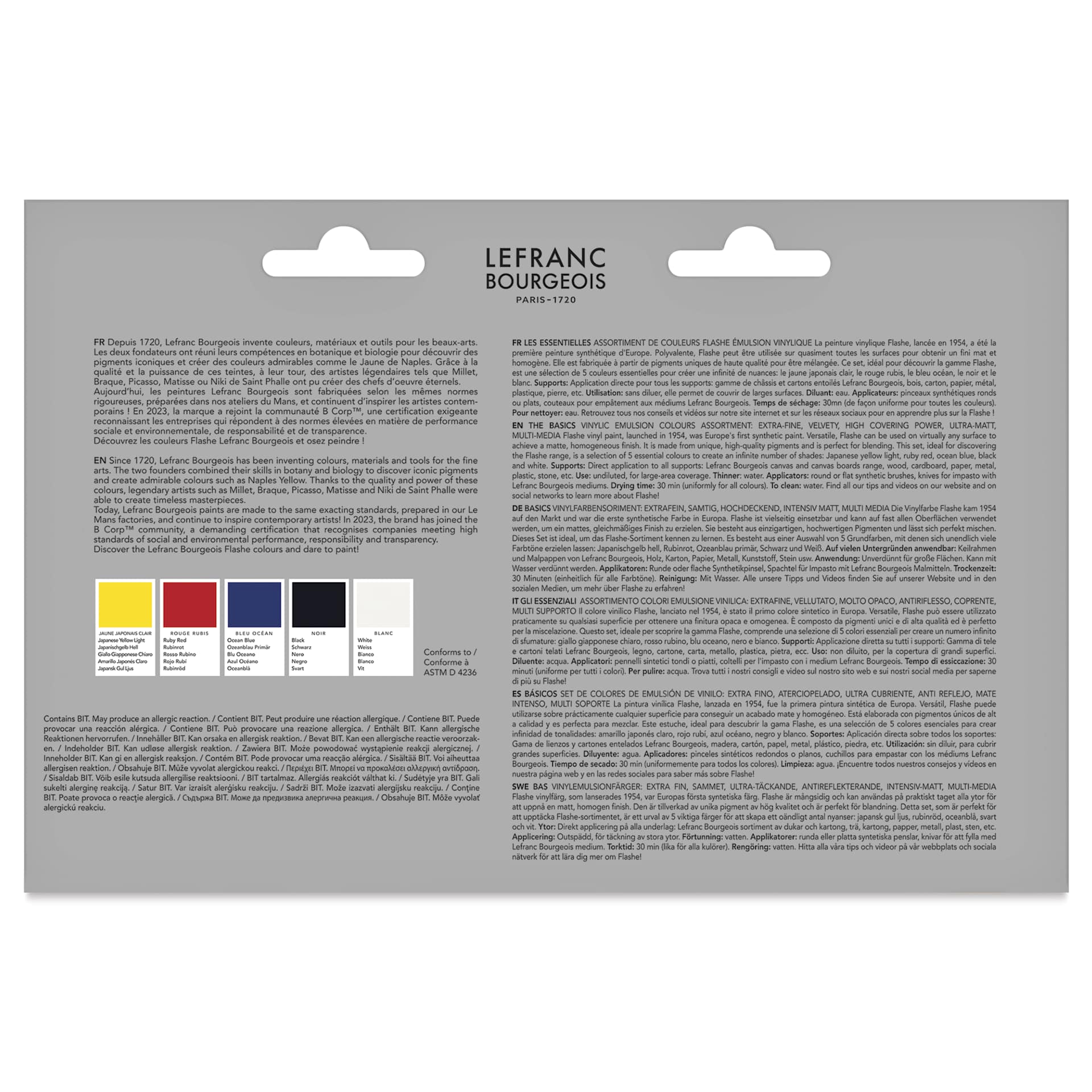 Lefranc & Bourgeois Flashe Vinyl Paint - Basics Set of 5, 80 ml, back of package