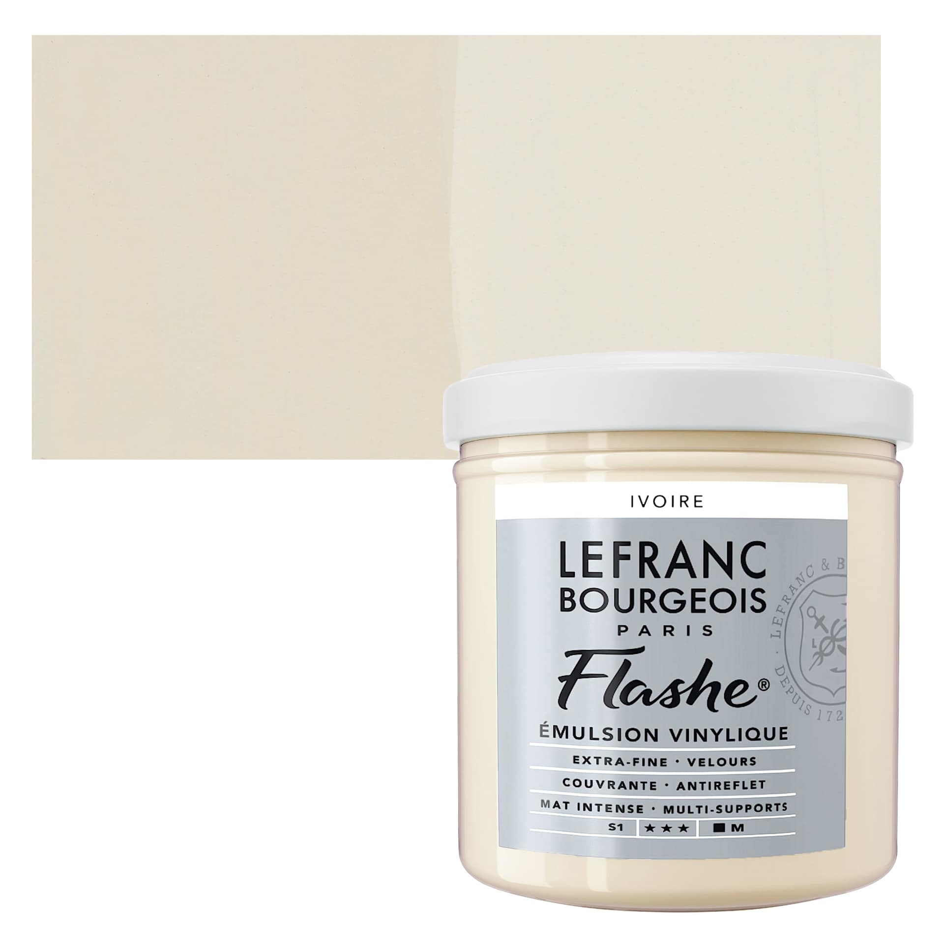 Lefranc & Bourgeois Flashe Vinyl Paint - Ivory, 125 ml jar and swatch