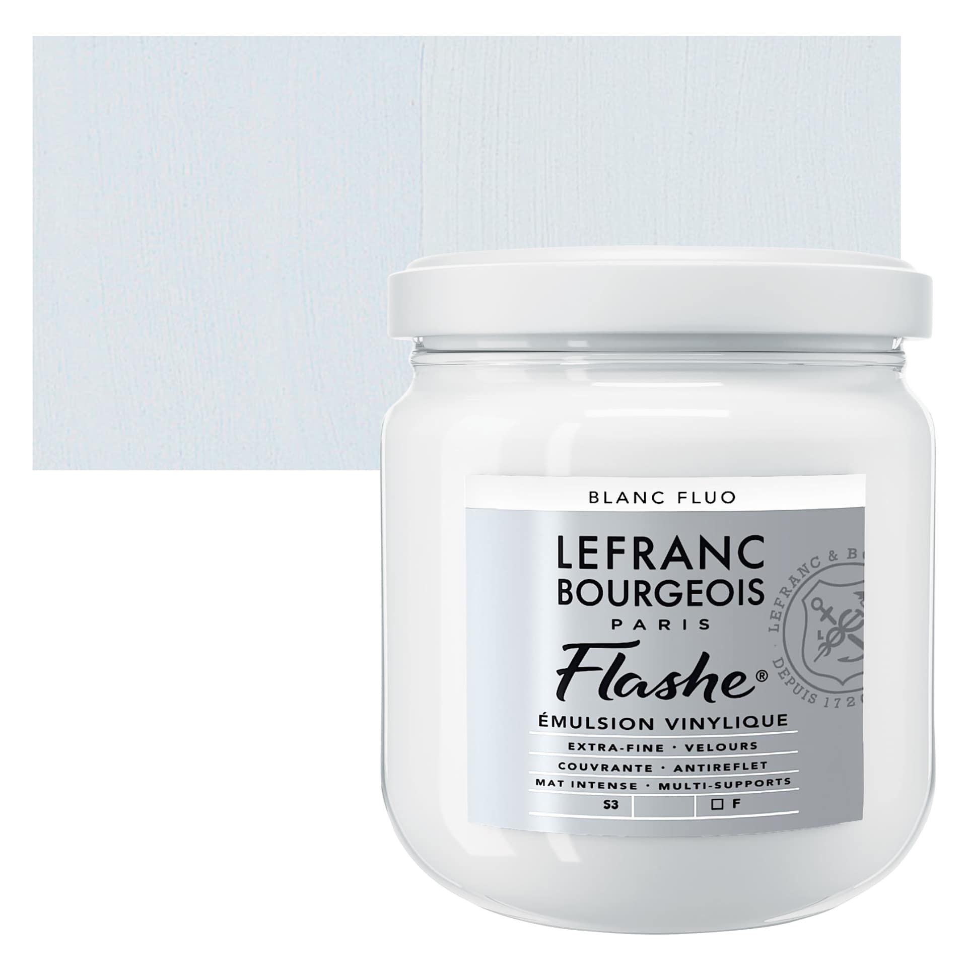 Lefranc & Bourgeois Flashe Vinyl Paint - Fluorescent White, 400 ml jar and swatch