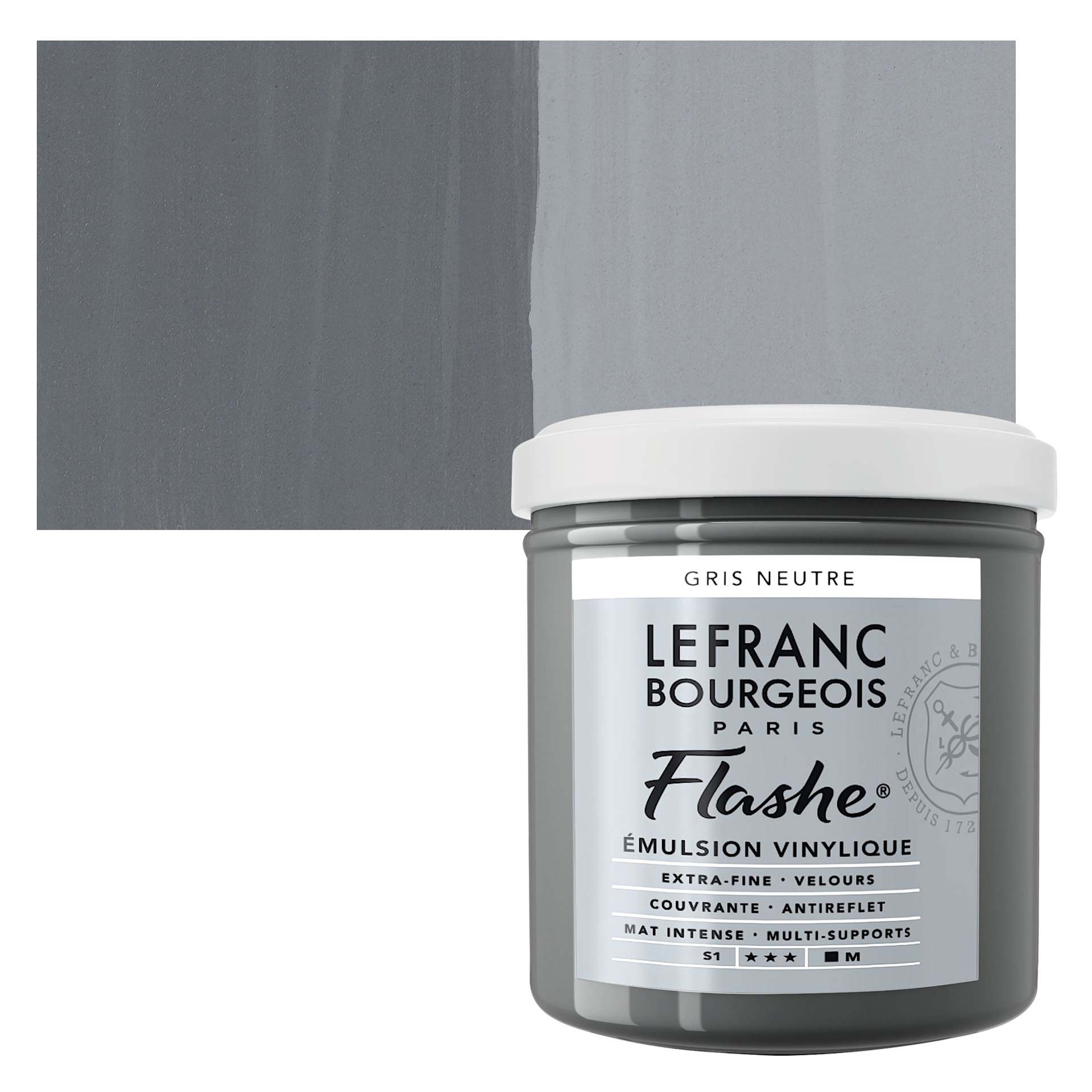 Lefranc & Bourgeois Flashe Vinyl Paint - Neutral Gray, 125 ml jar and swatch