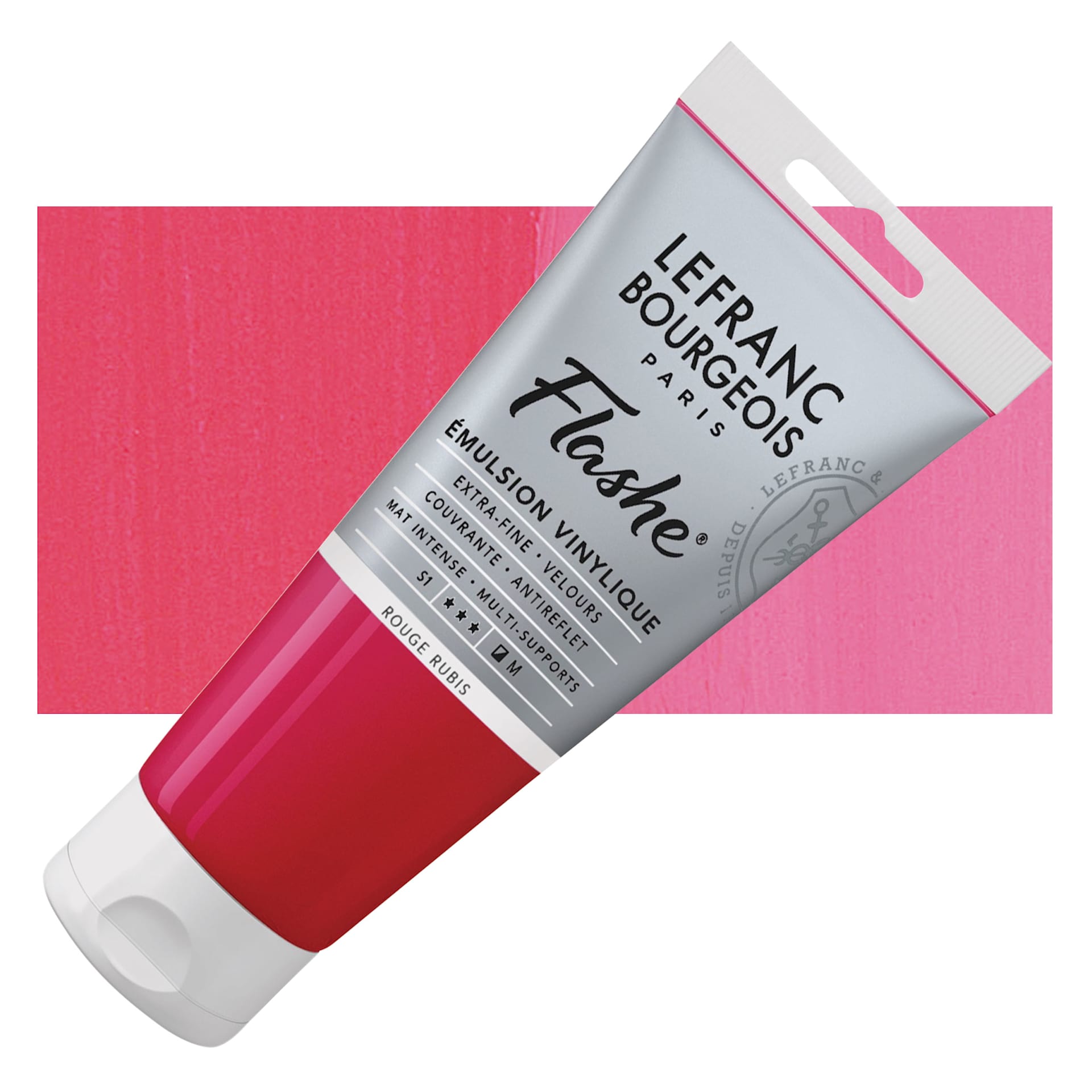 Lefranc & Bourgeois Flashe Vinyl Paint - Ruby Red, 80 ml tube and swatch