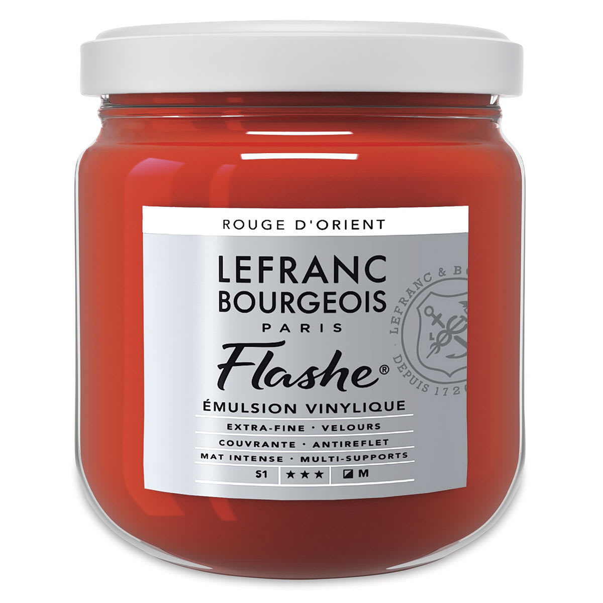 Lefranc & Bourgeois Flashe Vinyl Paint - Front of 400 ml Oriental Red jar