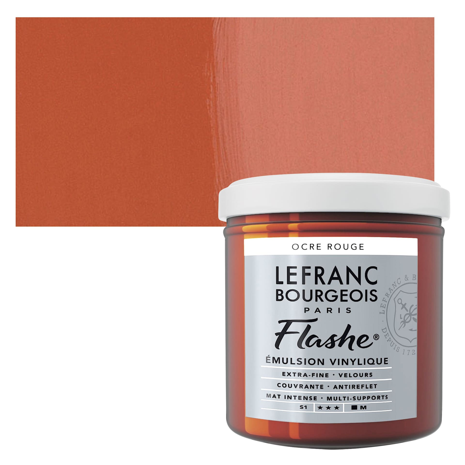 Lefranc & Bourgeois Flashe Vinyl Paint - Red Ochre, 125 ml jar and swatch