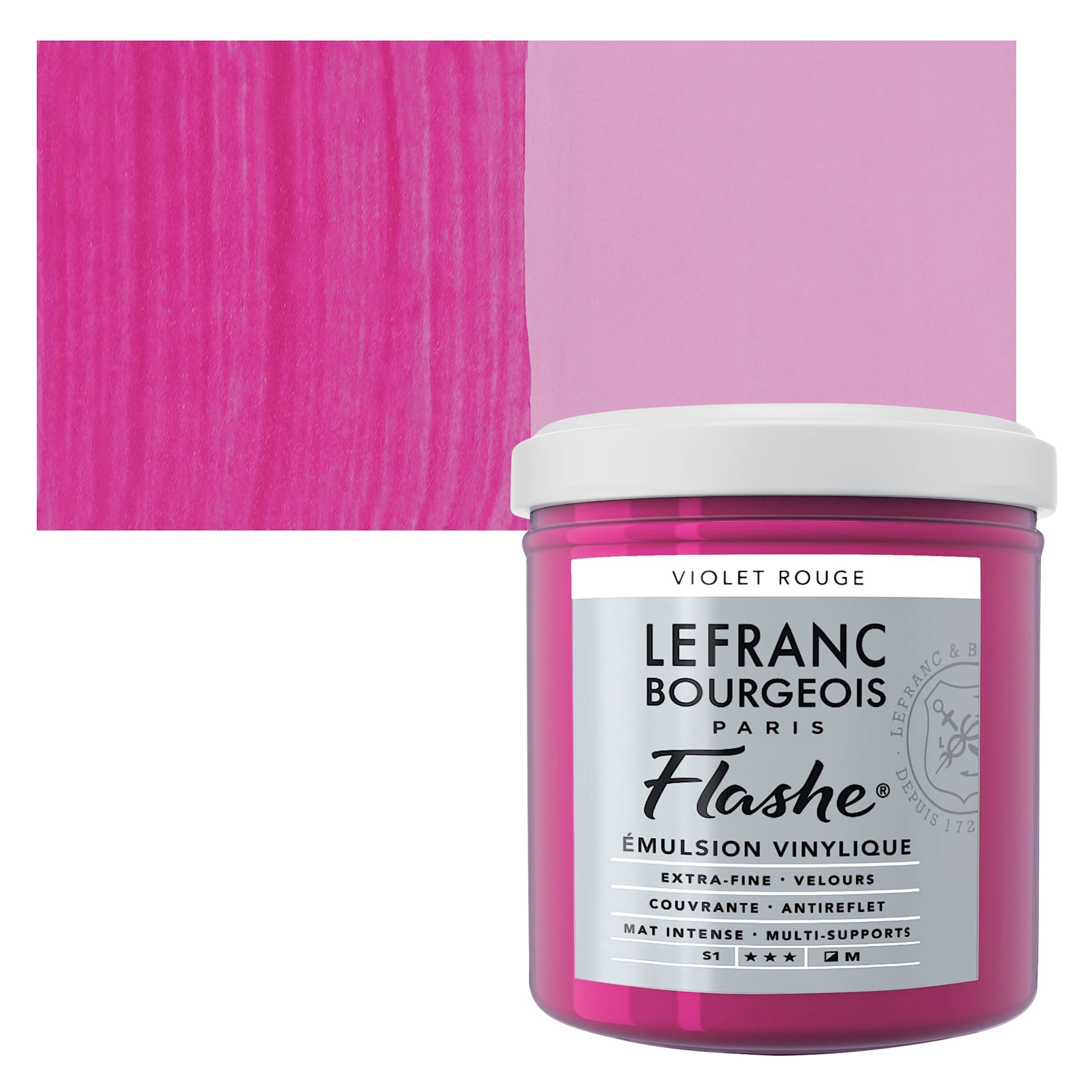 Lefranc & Bourgeois Flashe Vinyl Paint - Red Violet, 125 ml jar and swatch
